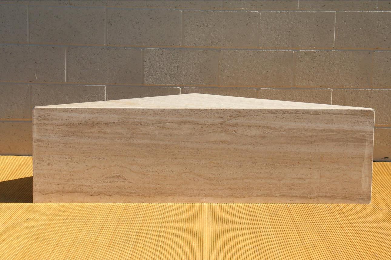 Mid-Century Two Triangular Pieces Travertine Coffee Table 3