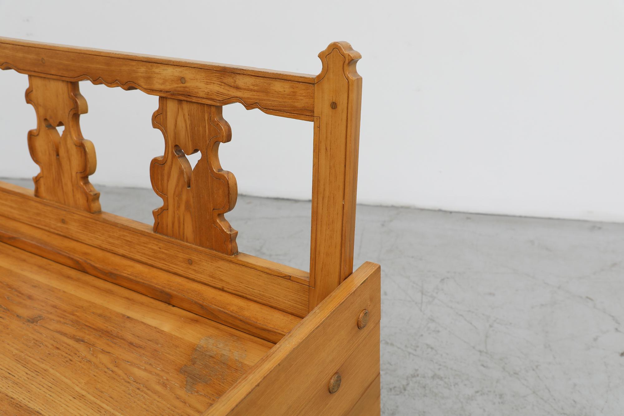 Mid-Century Tyrolean Style Ornate Storage Bench 1