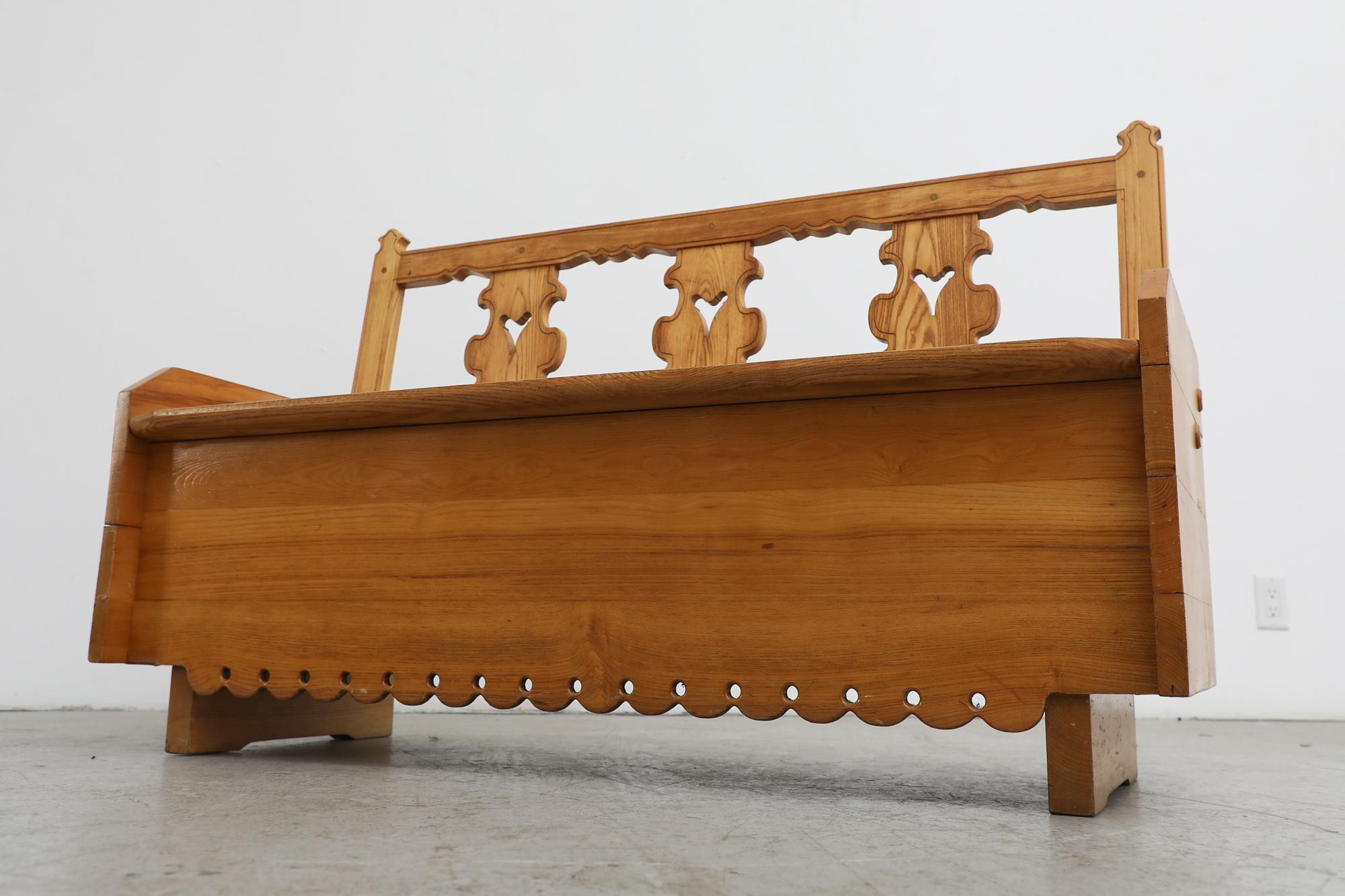 Mid-Century Tyrolean Style Ornate Storage Bench 11