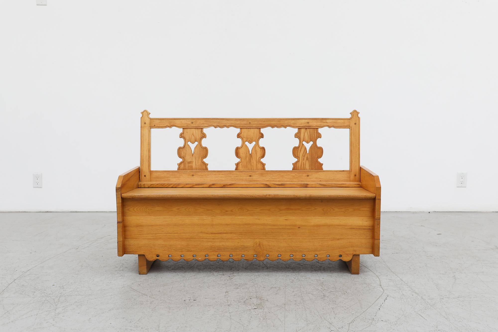 Dutch Mid-Century Tyrolean Style Ornate Storage Bench