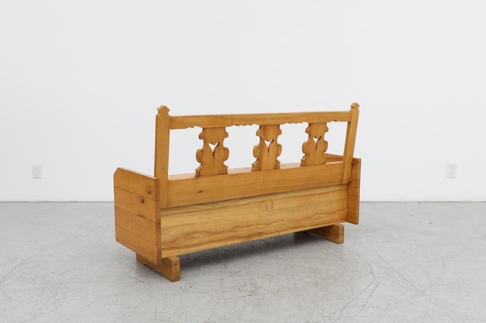 Mid-Century Tyrolean Style Ornate Storage Bench In Good Condition In Los Angeles, CA