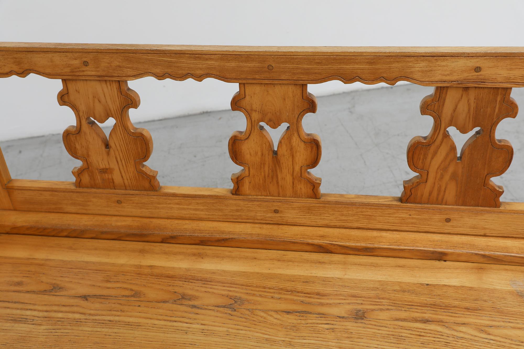 Pine Mid-Century Tyrolean Style Ornate Storage Bench