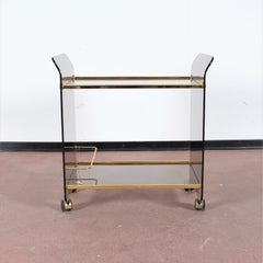 Midcentury U. Mascagni Gebogenes Glas und goldenes Messing Servier-Barwagen:: Italien