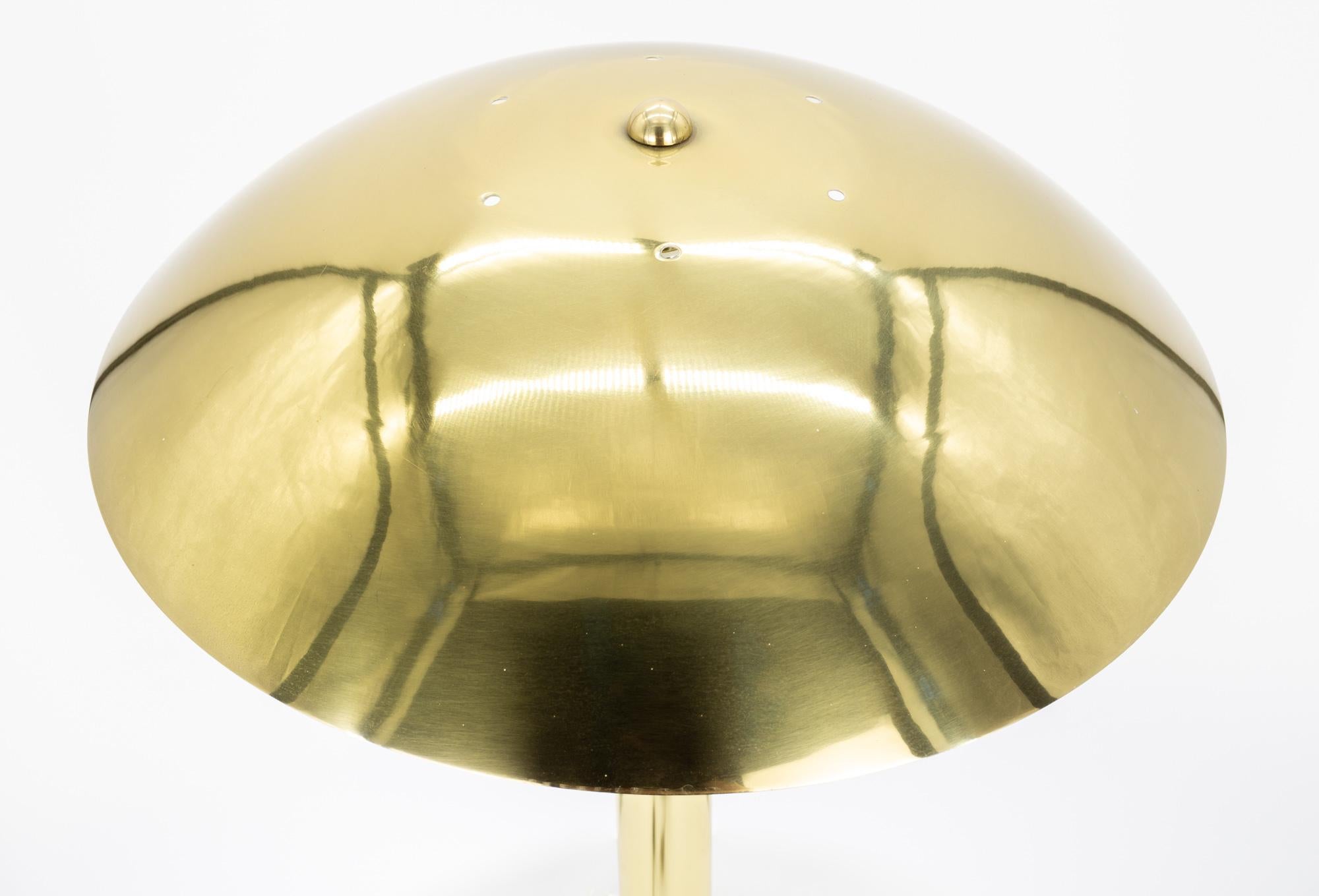 Mid Century UFO Brass and Lucite Table Lamp with Aluminum Dome Shade For Sale 1