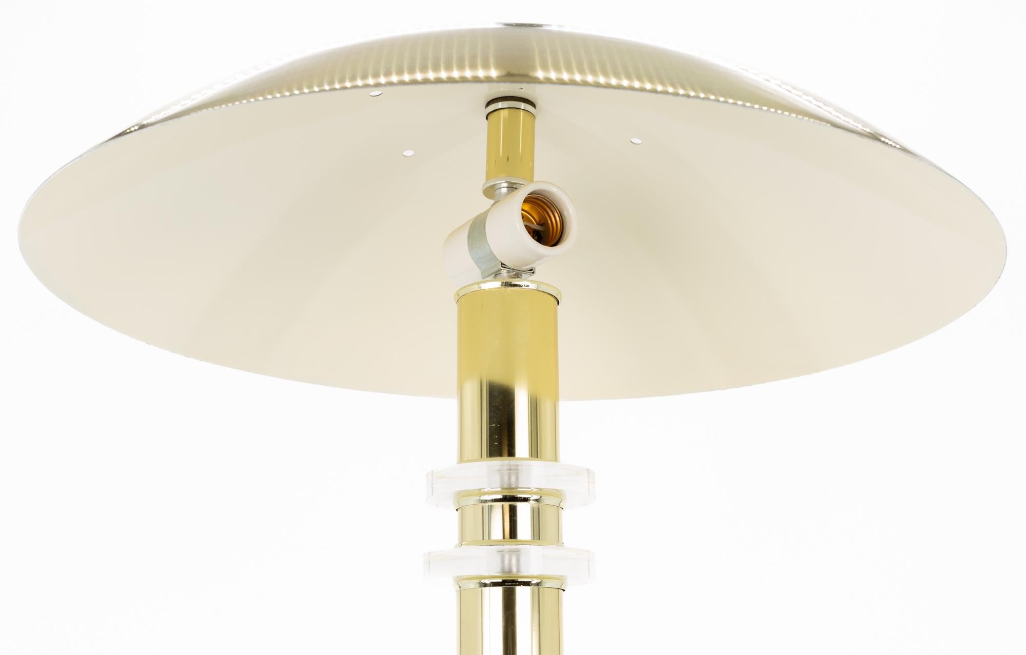 Mid Century UFO Brass and Lucite Table Lamp with Aluminum Dome Shade For Sale 2