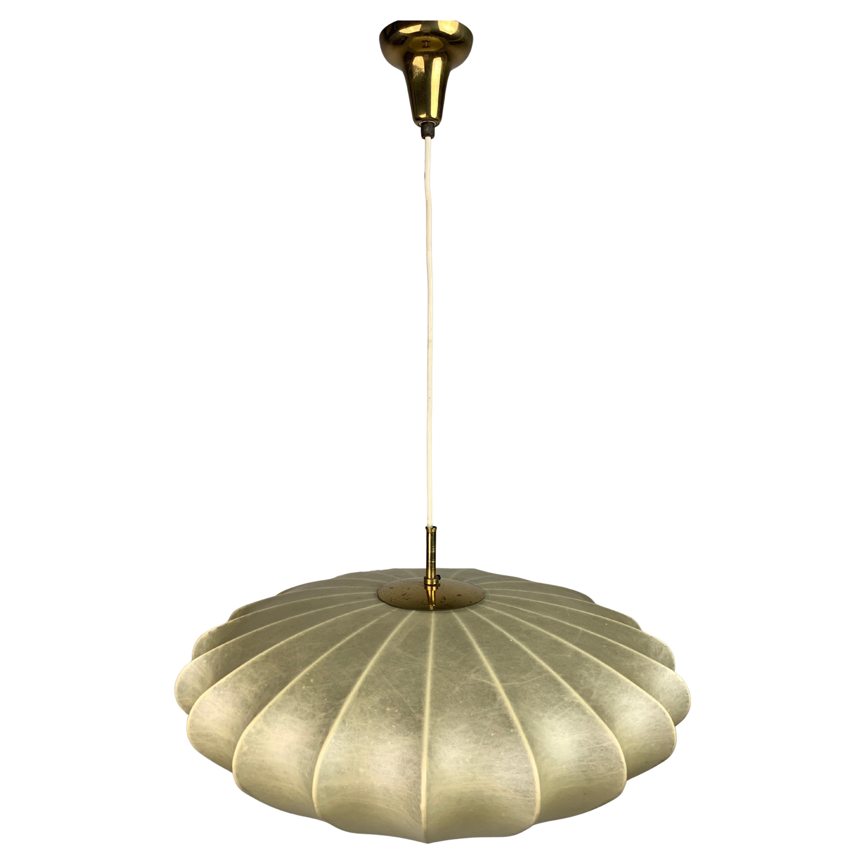 Mid-century ufo cocoon hanging pendant lamp with brass 1960s