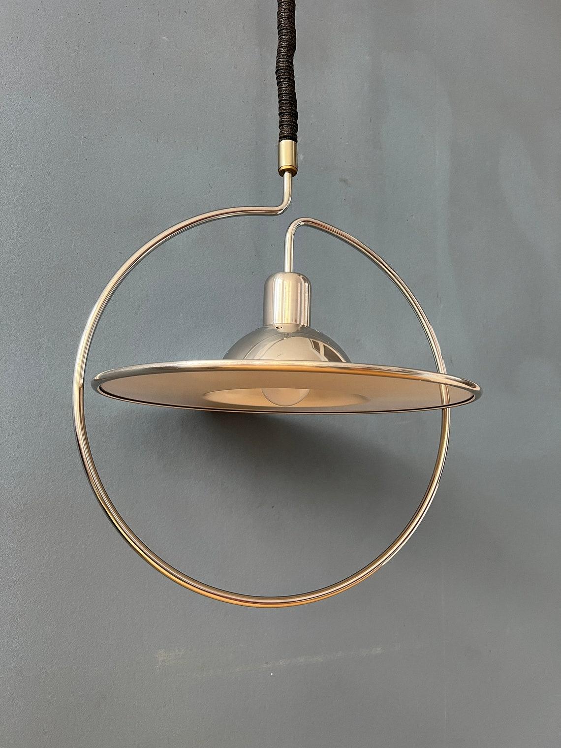 Mid Century UFO Pendant Lamp with Decorative Chrome Frame, 1970s For Sale 3