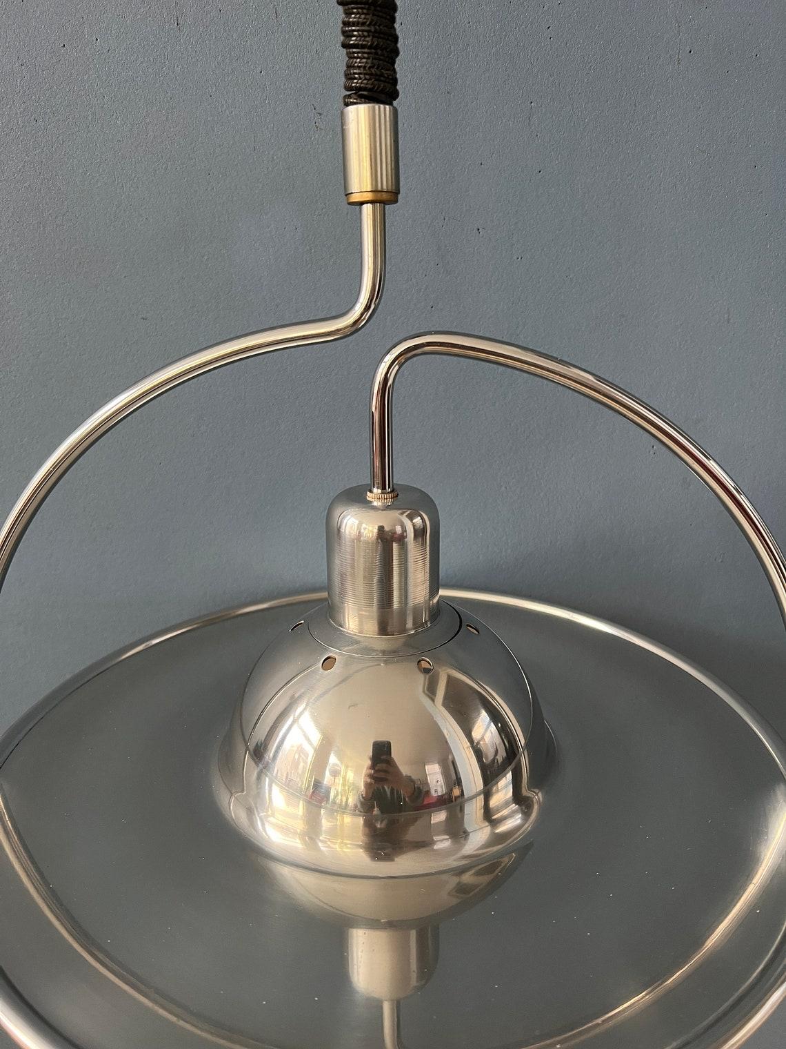 Mid Century UFO Pendant Lamp with Decorative Chrome Frame, 1970s For Sale 4