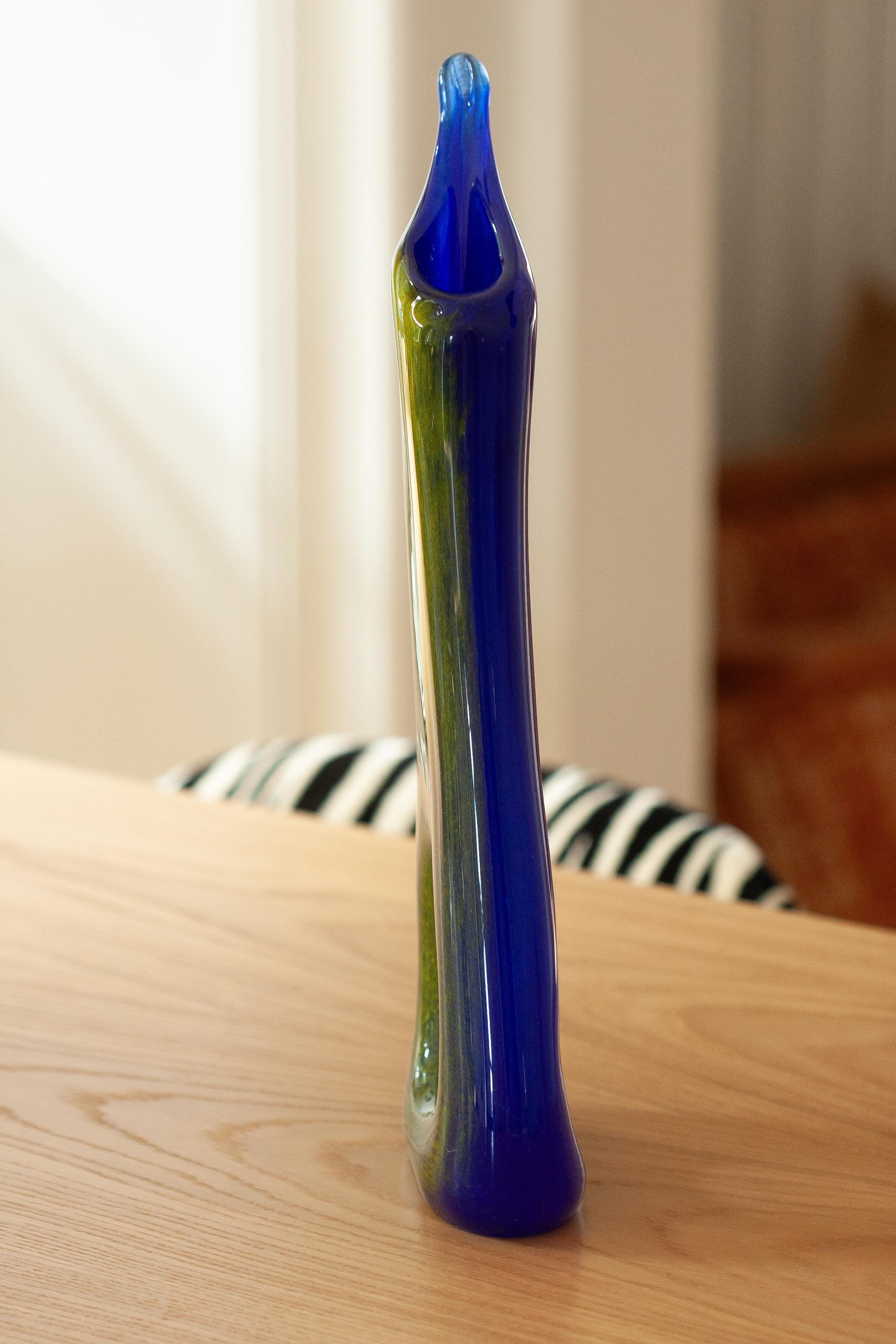 Mid Century Ultramarine Blue and Yellow Artistic Vase, Europe, 1960s For Sale 5