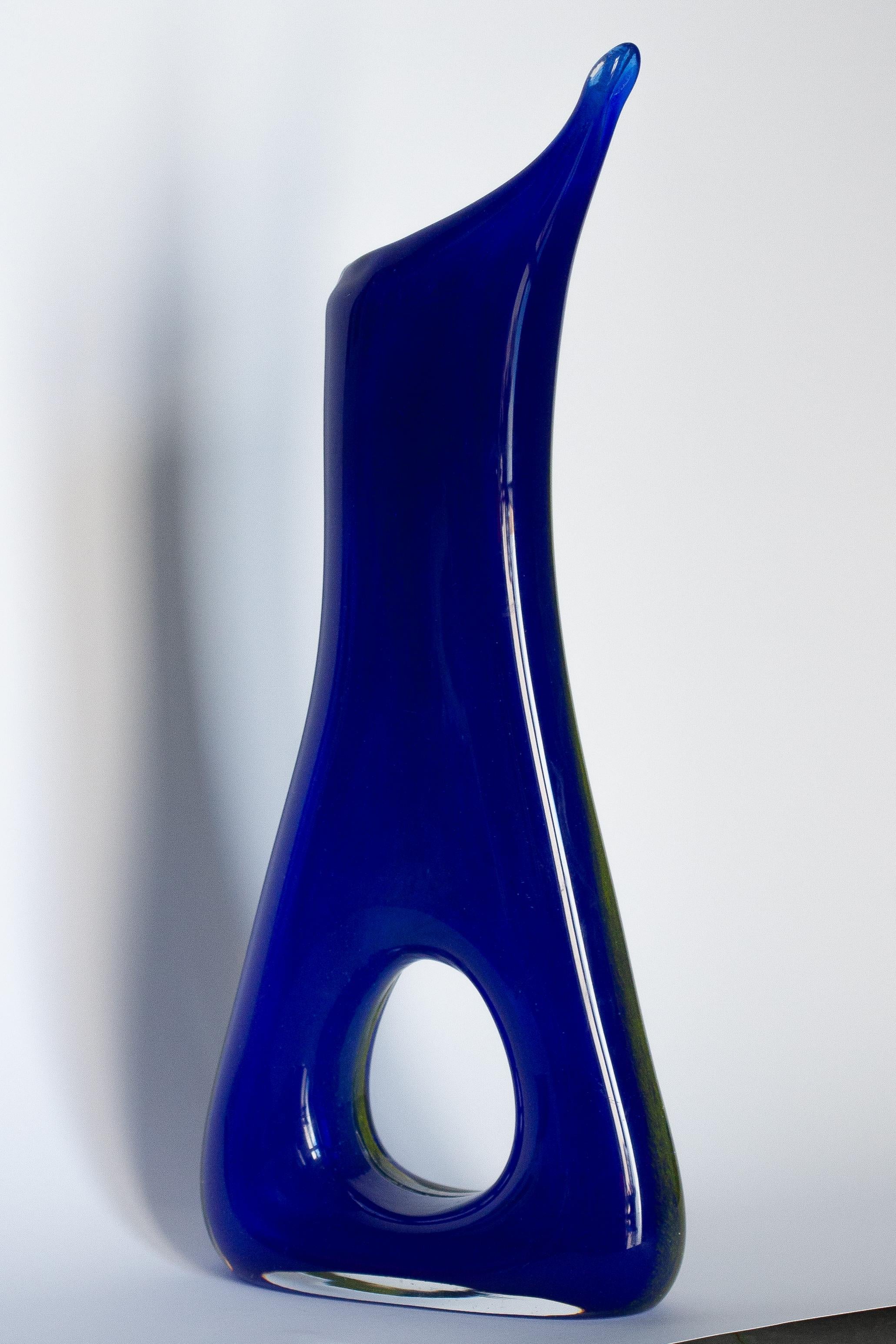 Mid Century Ultramarine Blue and Yellow Artistic Vase, Europe, 1960s For Sale 7