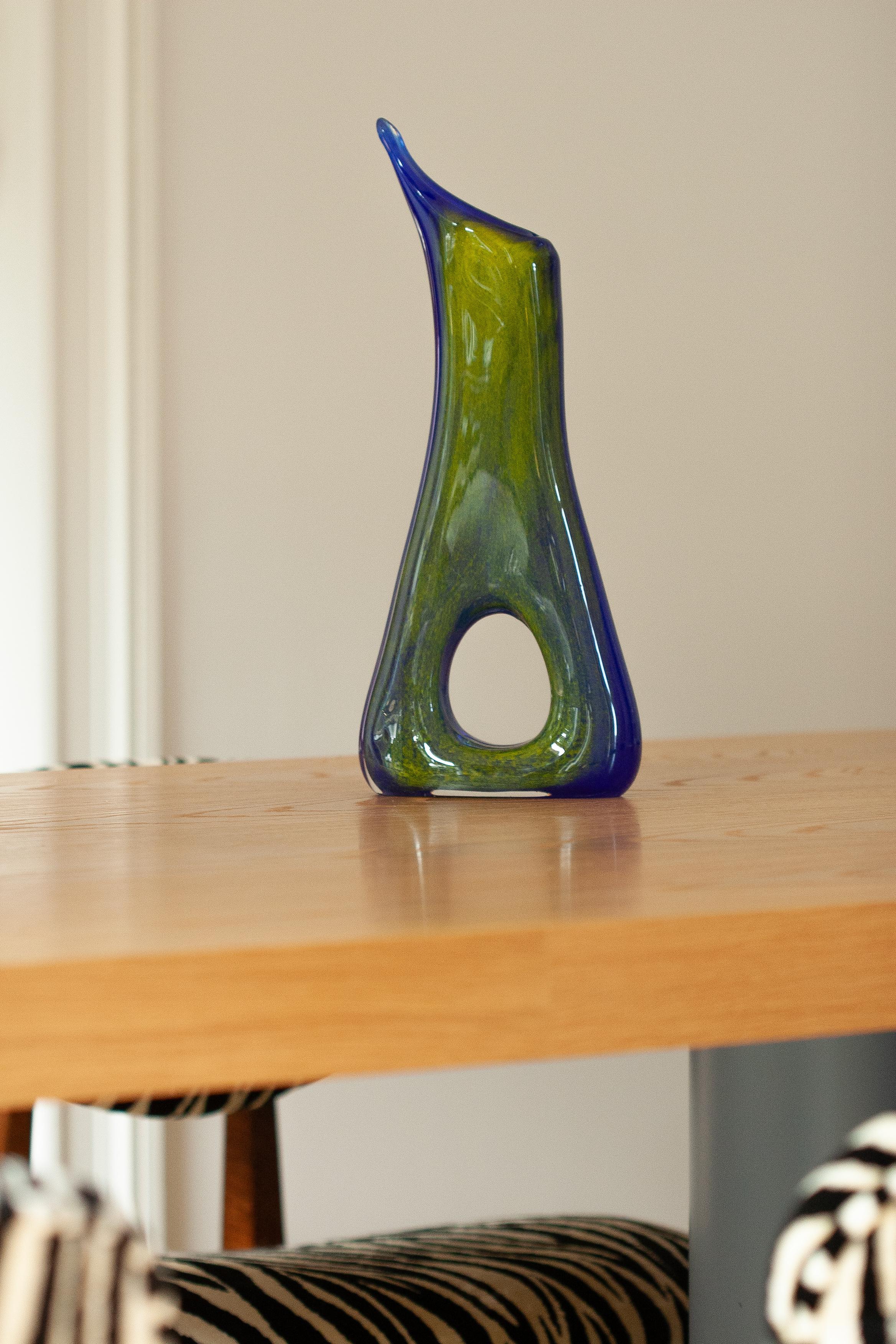 Mid Century Ultramarine Blue and Yellow Artistic Vase, Europe, 1960s In Good Condition For Sale In 05-080 Hornowek, PL