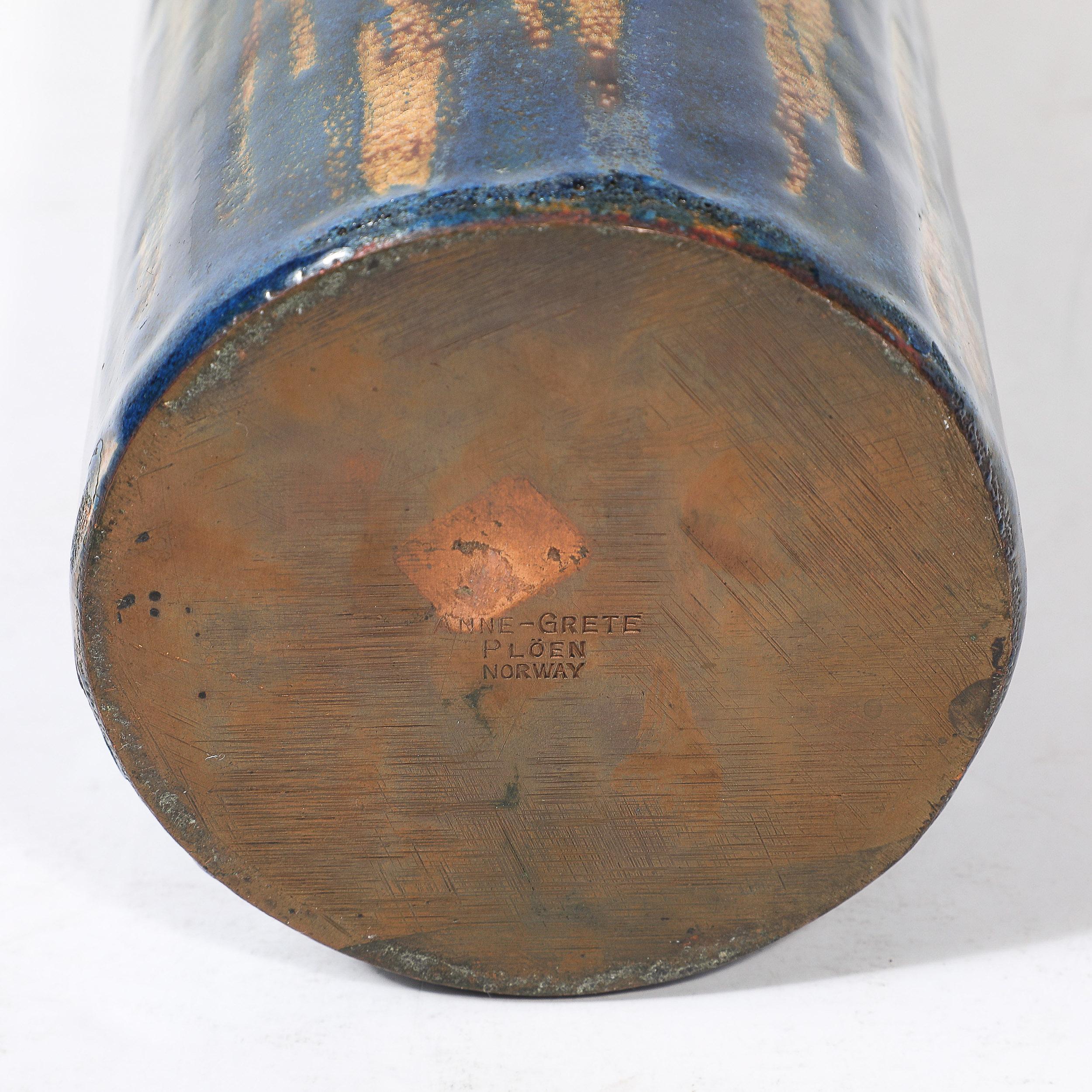 Mid-Century Ultramarine Blue Enamel on Copper Vase signed Anne-Grete Plöen For Sale 9