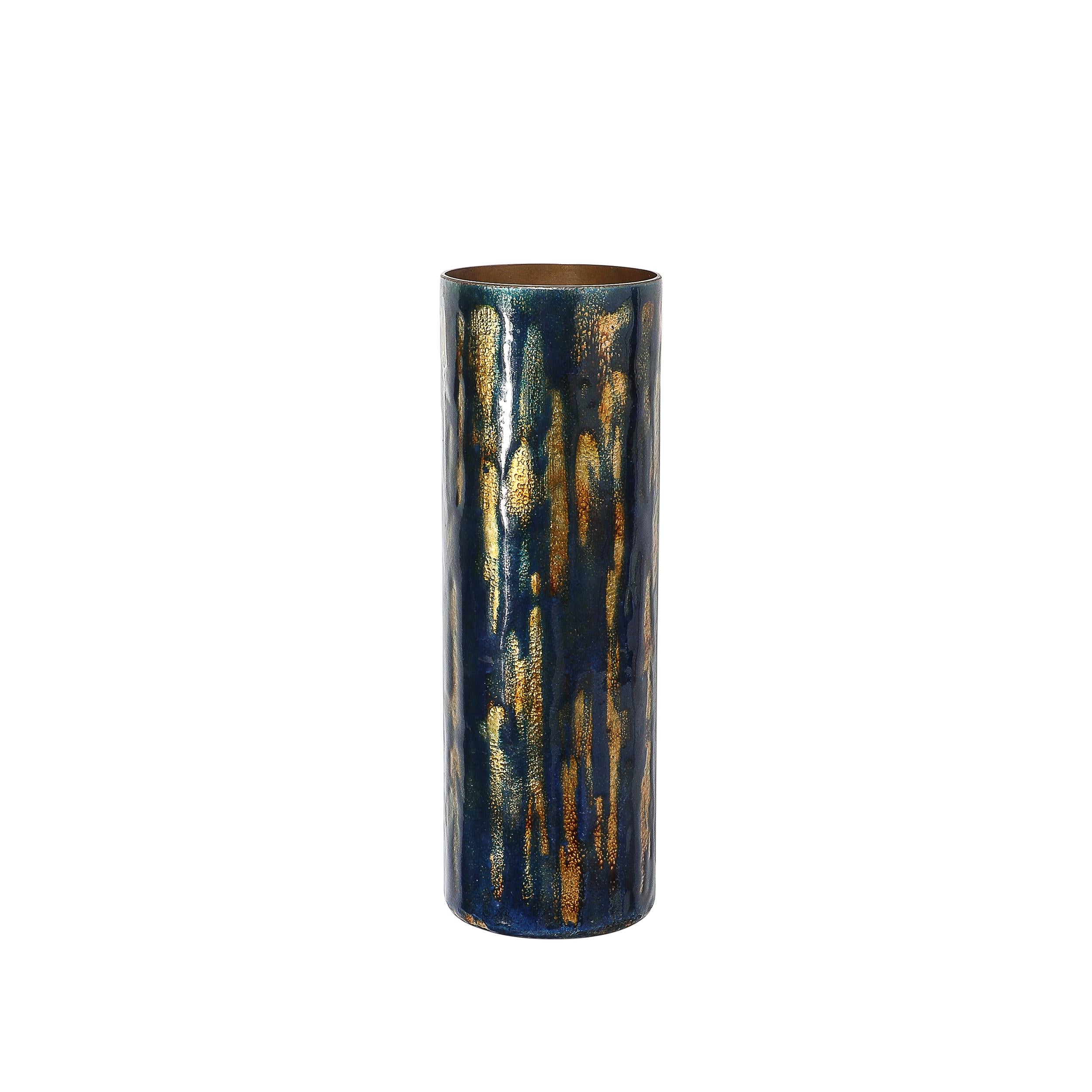 Mid-Century Ultramarine Blue Enamel on Copper Vase signed Anne-Grete Plöen For Sale 11