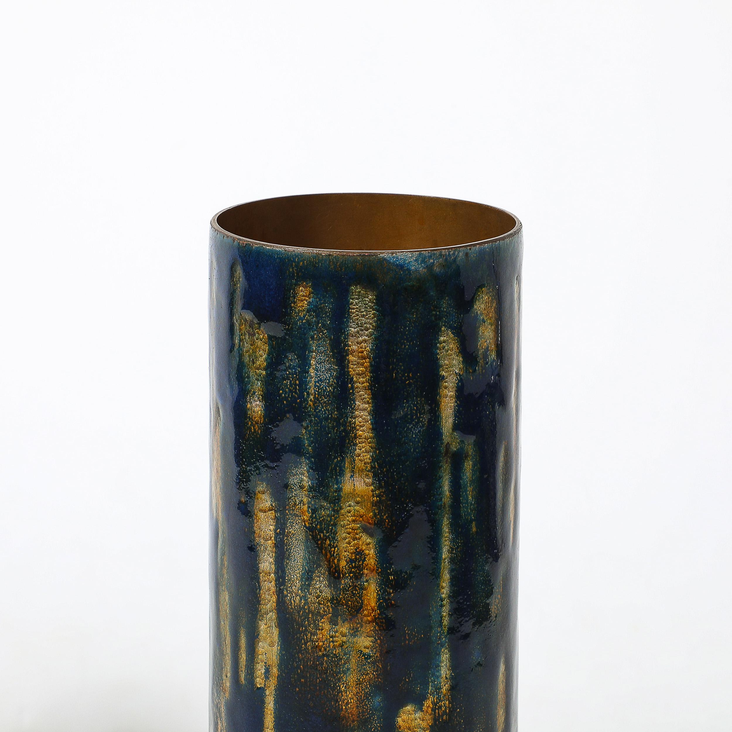 Norwegian Mid-Century Ultramarine Blue Enamel on Copper Vase signed Anne-Grete Plöen For Sale