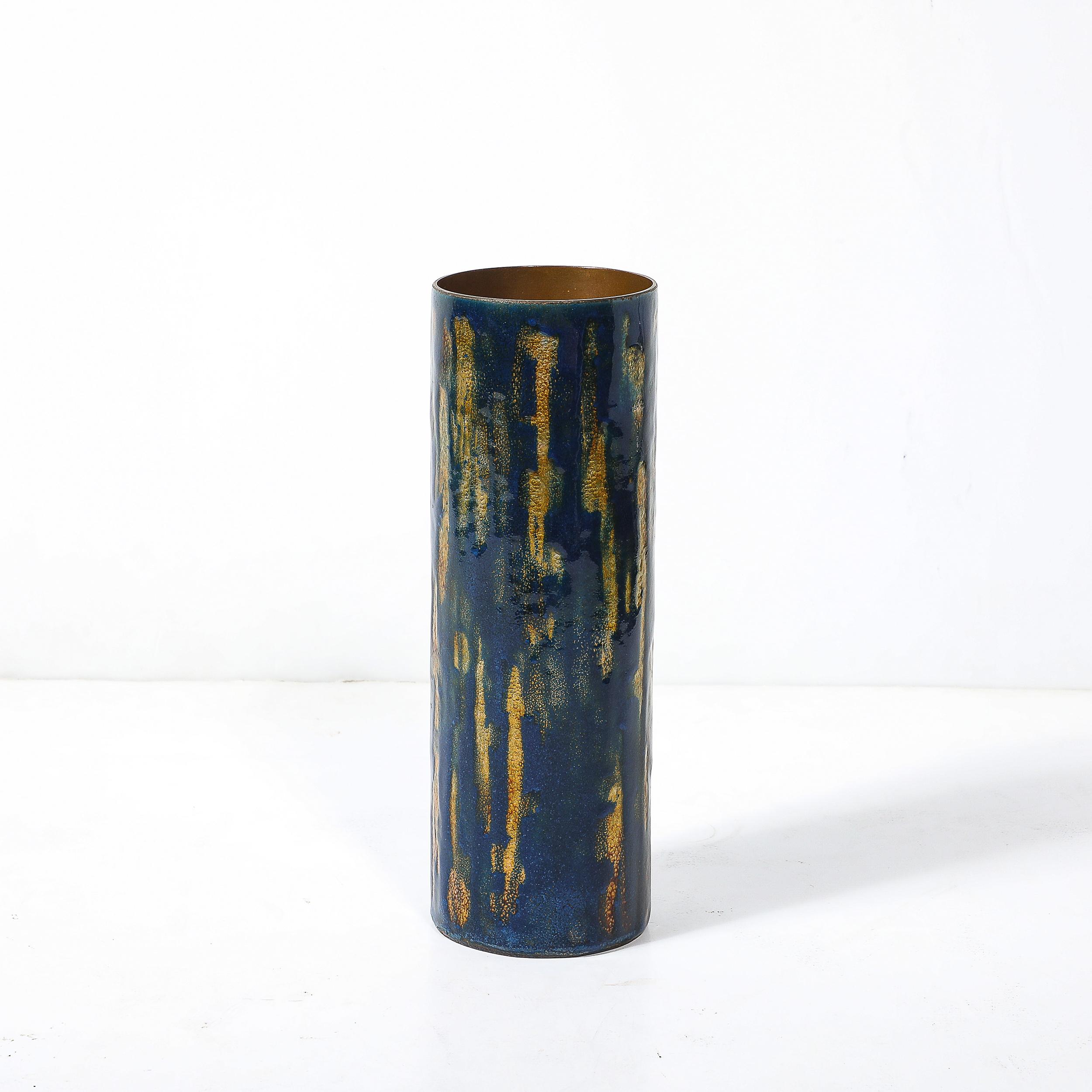 Mid-20th Century Mid-Century Ultramarine Blue Enamel on Copper Vase signed Anne-Grete Plöen For Sale