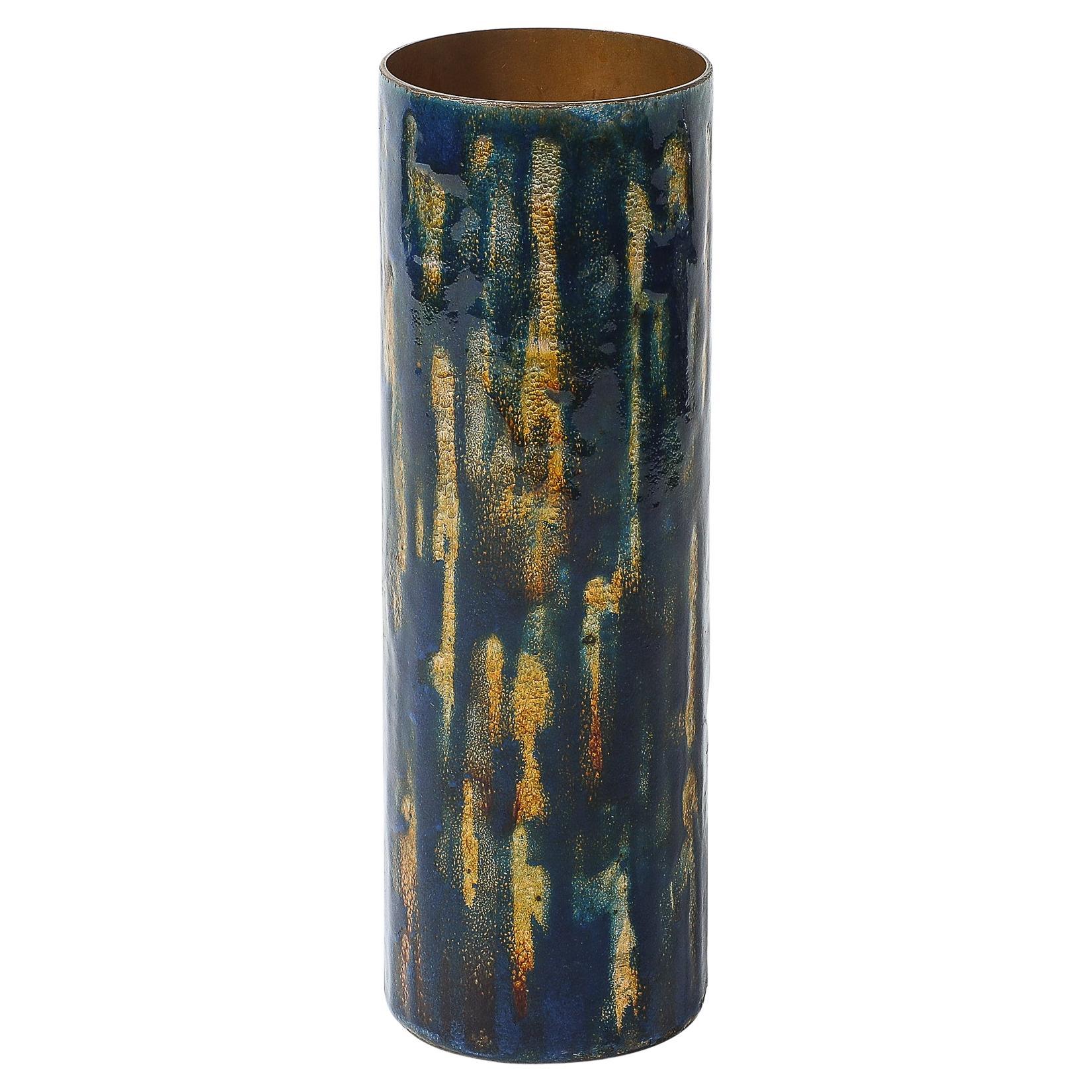 Mid-Century Ultramarine Blue Enamel on Copper Vase signed Anne-Grete Plöen For Sale