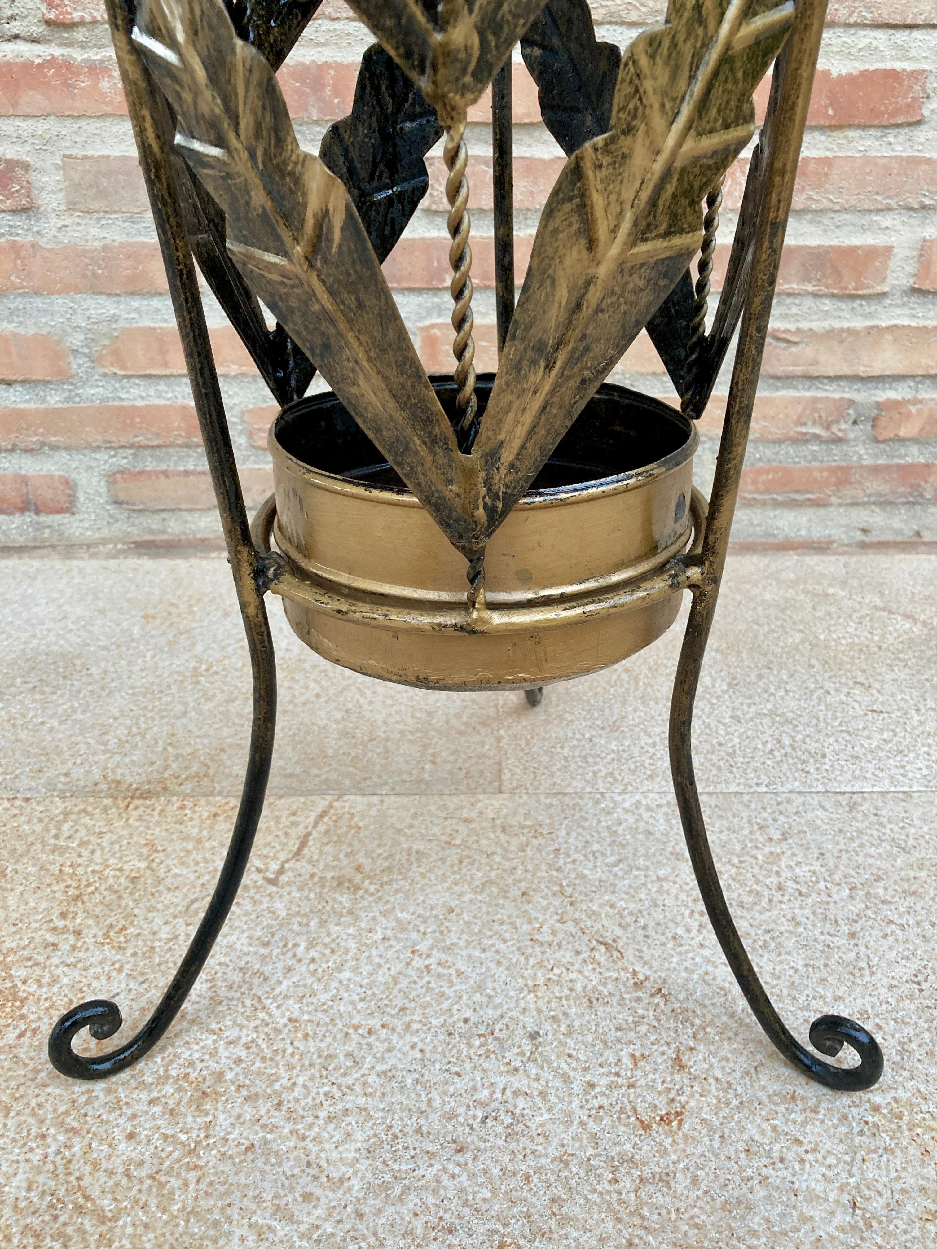 Mid Century Umbrella Stand Gilt Iron and Brass For Sale 5
