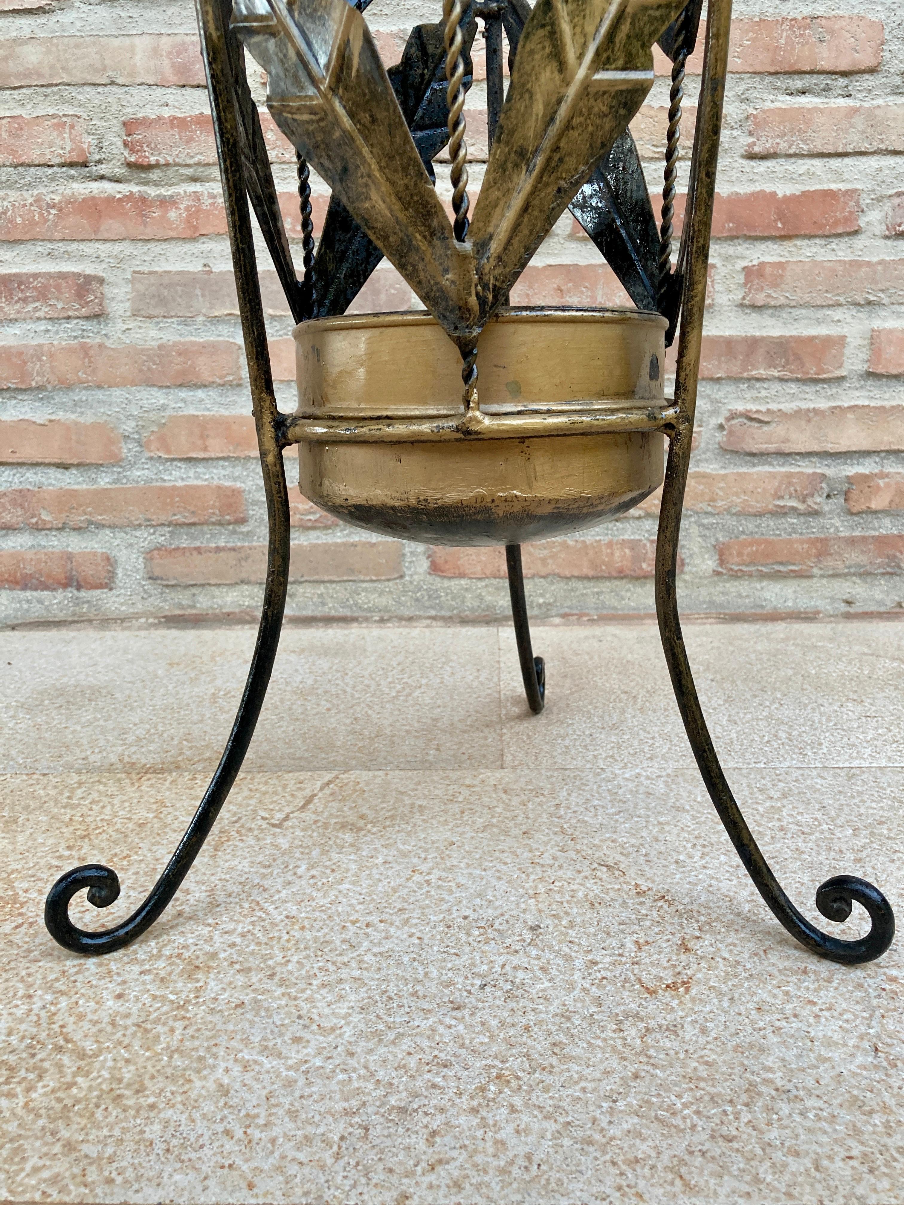 Mid Century Umbrella Stand Gilt Iron and Brass For Sale 6