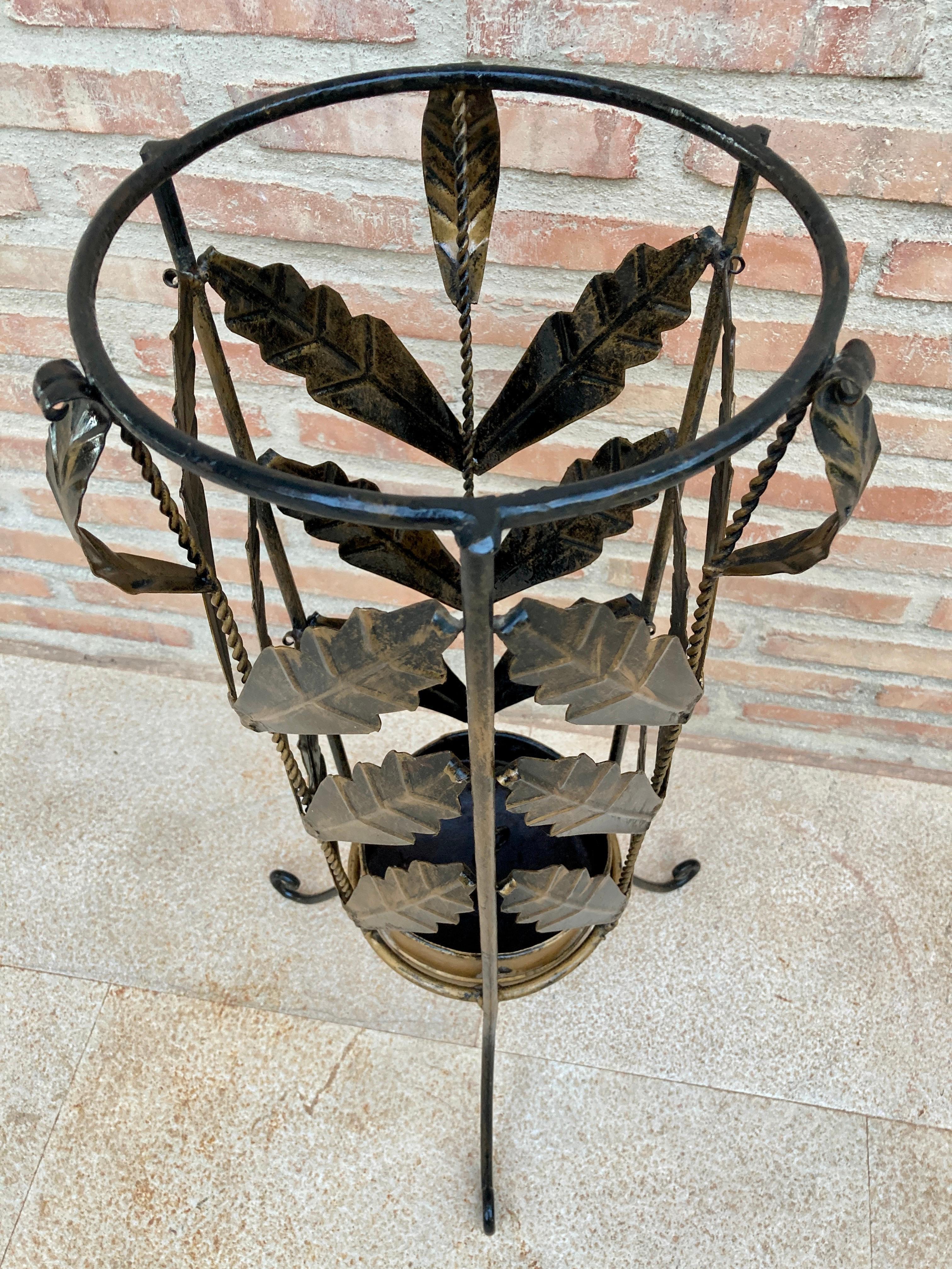 Mid Century Umbrella Stand Gilt Iron and Brass In Good Condition For Sale In Miami, FL
