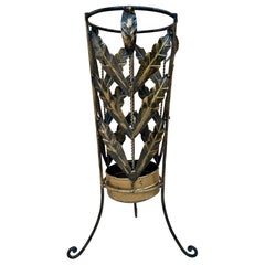 Vintage Mid Century Umbrella Stand Gilt Iron and Brass