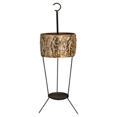 Mid-Century Umbrella Stand in Iron and Brass with Neoclassical Relief, Italy '50