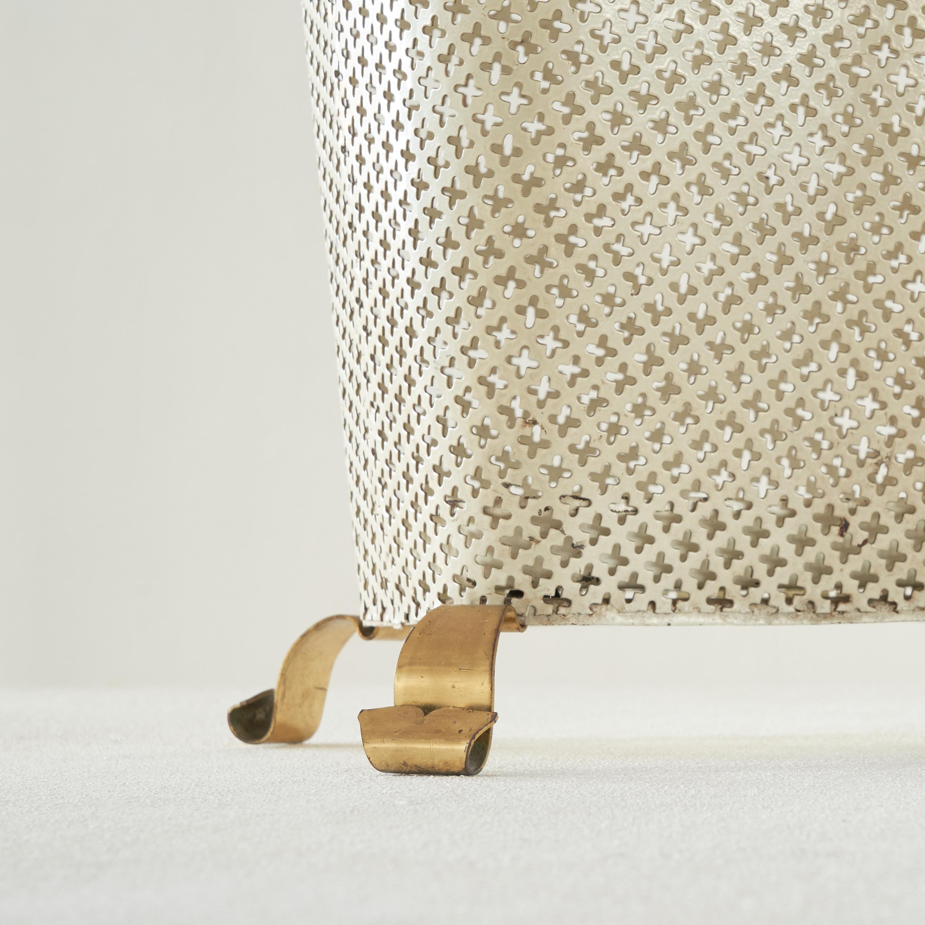 20th Century Mid Century Umbrella Stand in Patinated Brass and Perforated Metal 1950s