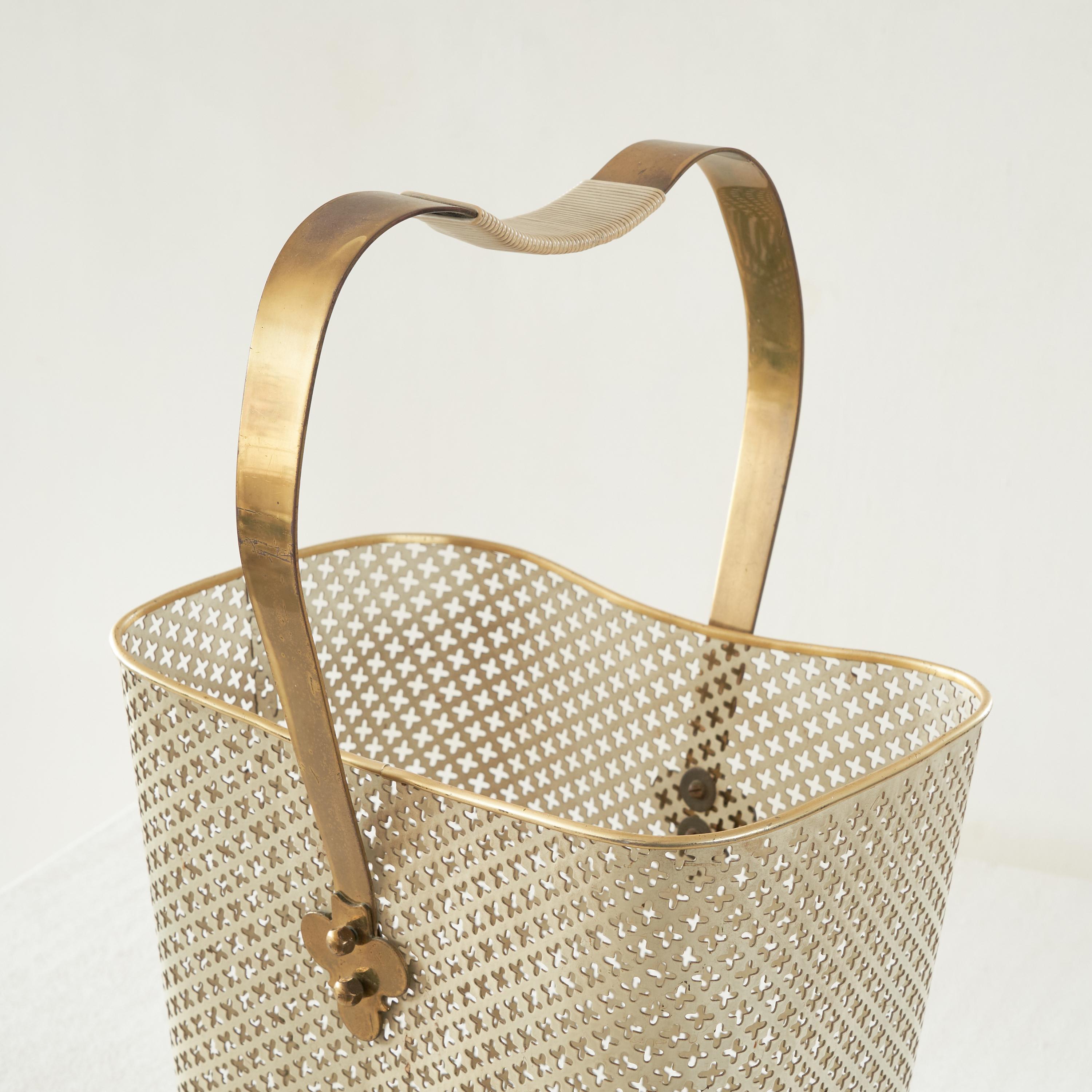 Mid Century Umbrella Stand in Patinated Brass and Perforated Metal 1950s For Sale 1