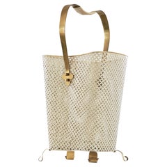 Mid Century Umbrella Stand in Patinated Brass and Perforated Metal 1950s