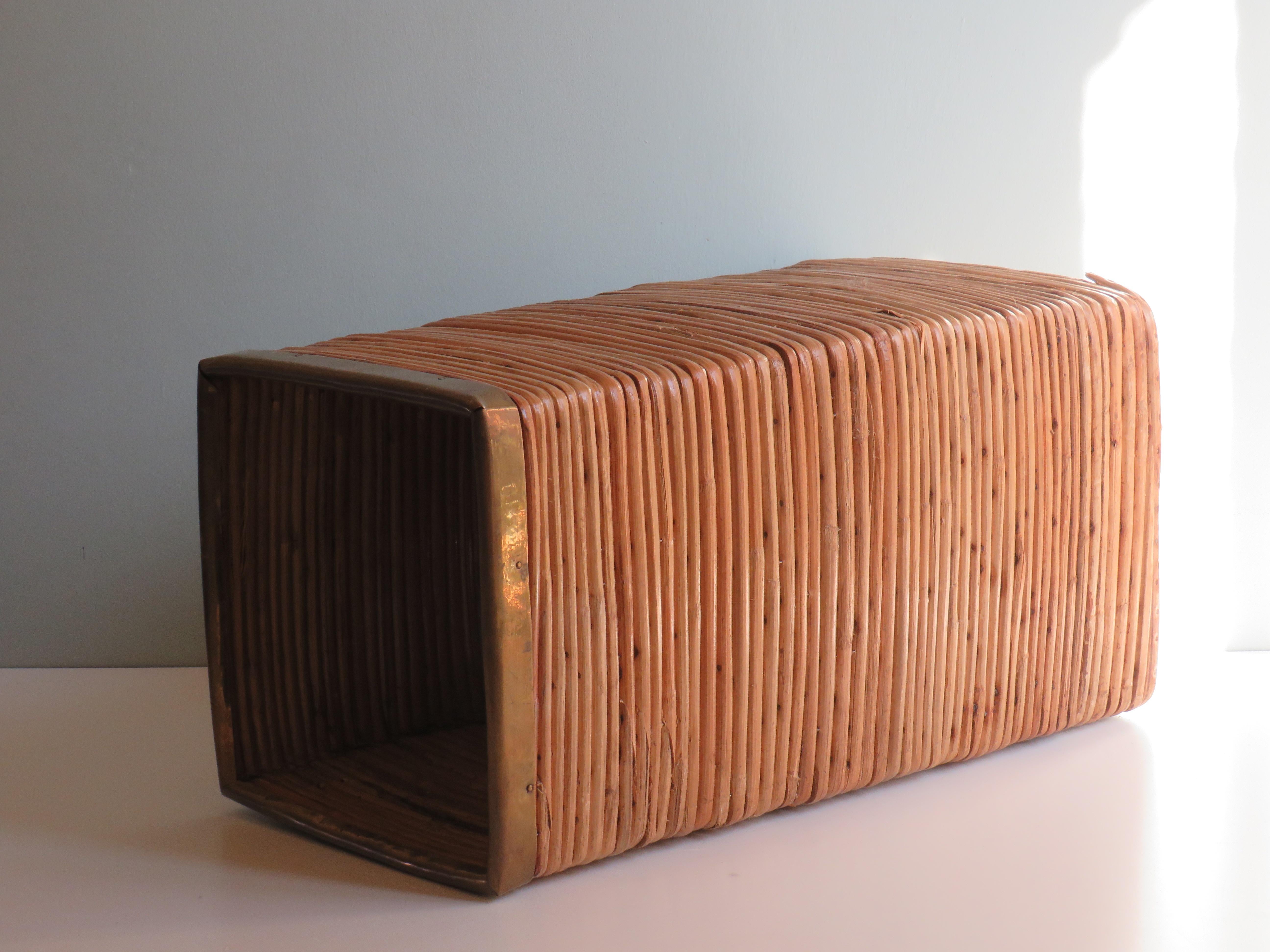 Mid-Century Modern Mid Century Umbrella Stand in Rattan and Brass, Italy, 1970s For Sale
