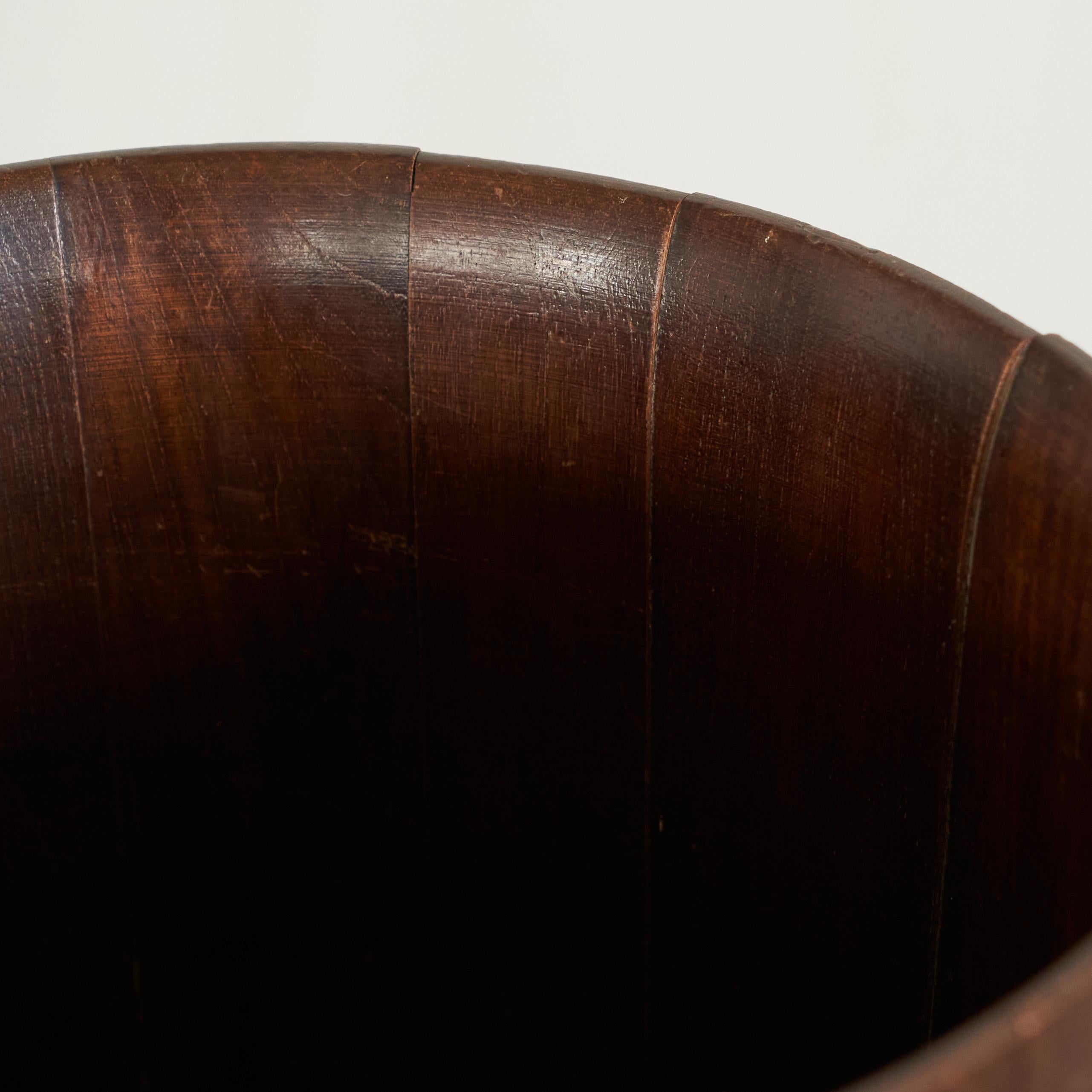 Hand-Crafted Mid Century Umbrella Stand in Solid Wood and Patinated Brass