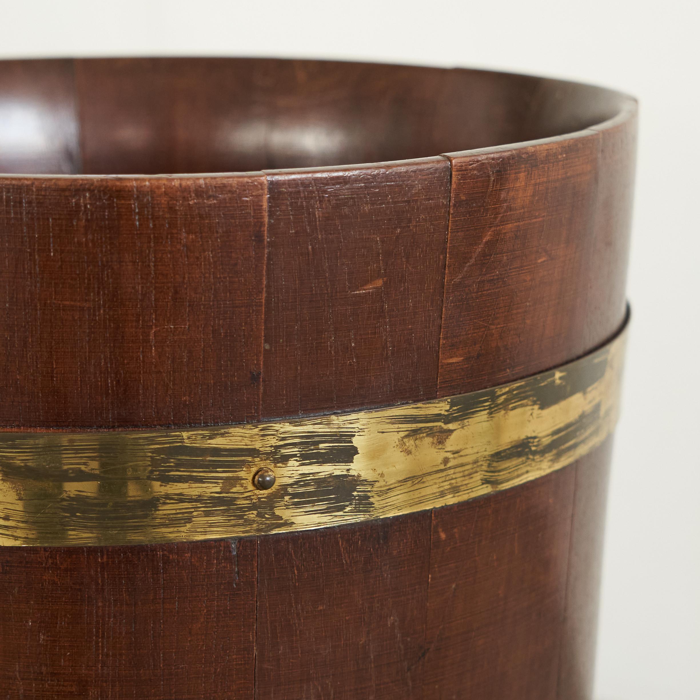 20th Century Mid Century Umbrella Stand in Solid Wood and Patinated Brass