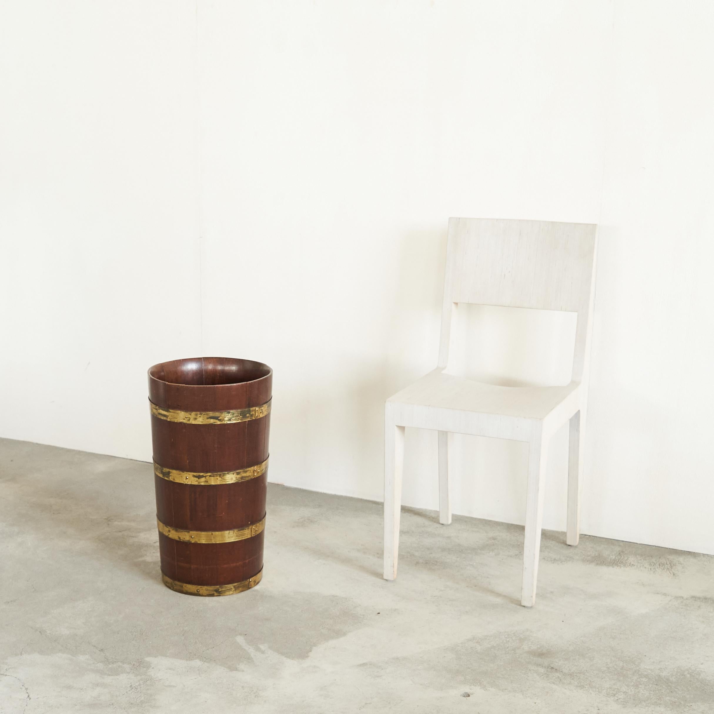 Mid Century Umbrella Stand in Solid Wood and Patinated Brass 1