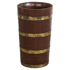 Retro Mid Century Umbrella Stand in Solid Wood and Patinated Brass 