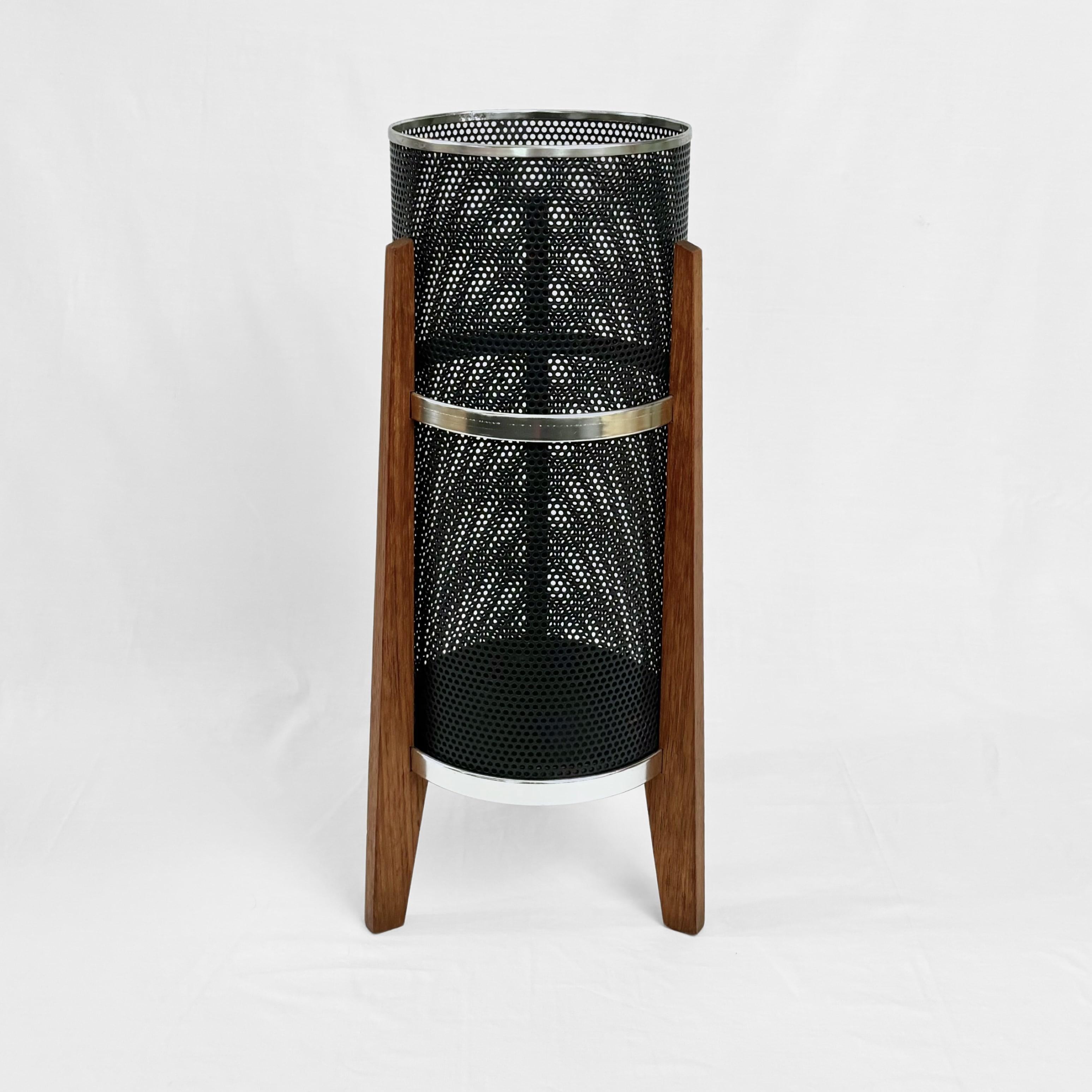 Mid-Century Modern Porte-parapluie / corbeille à papier du milieu du siècle, fonte et teck, Allemagne, années 1960 en vente