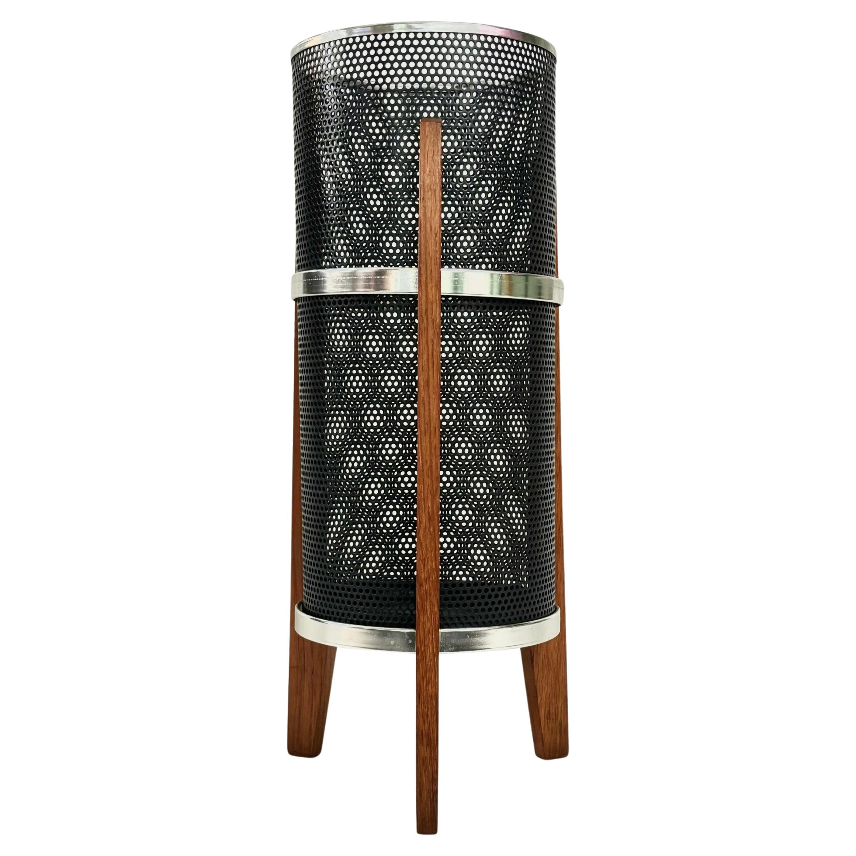 Mid-century umbrella stand / wastebasket, cast iron and teak, Germany, 1960s