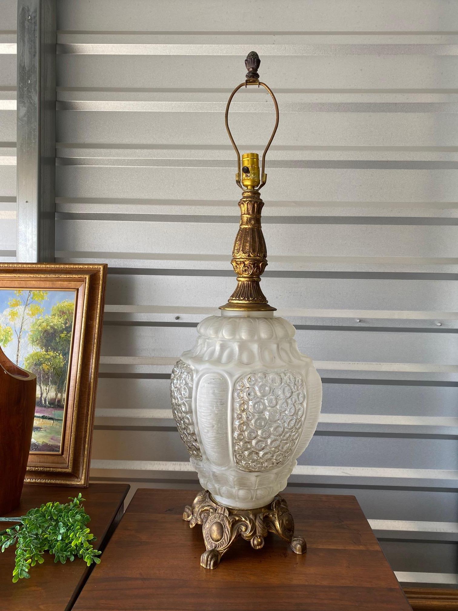Mid Century Underwriters Laboratory Glass and Brass Oversized Lamp In Good Condition For Sale In Spring Valley, CA