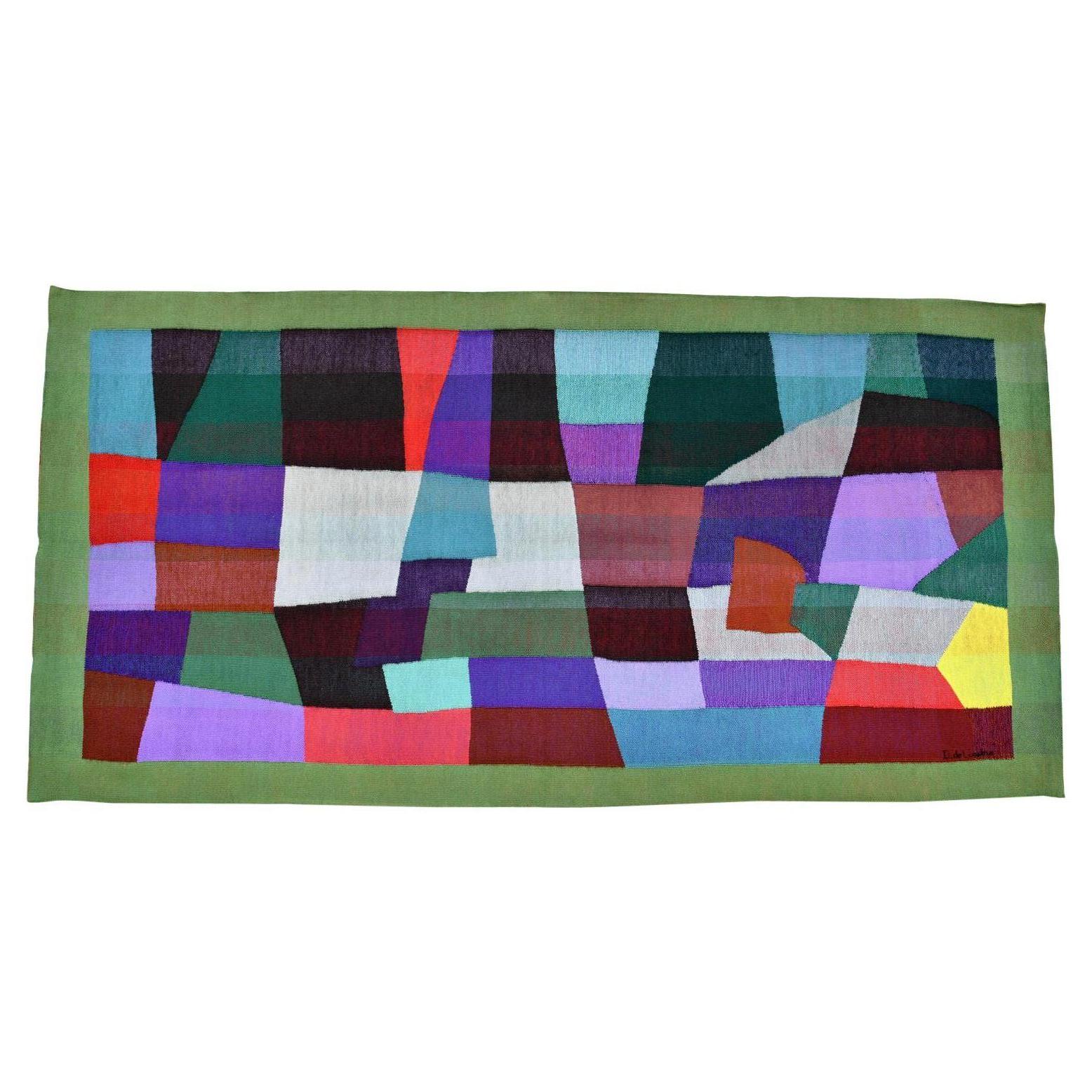 Mid-century unique abstract tapestry handwoven by the artist Daniel de Liniere 