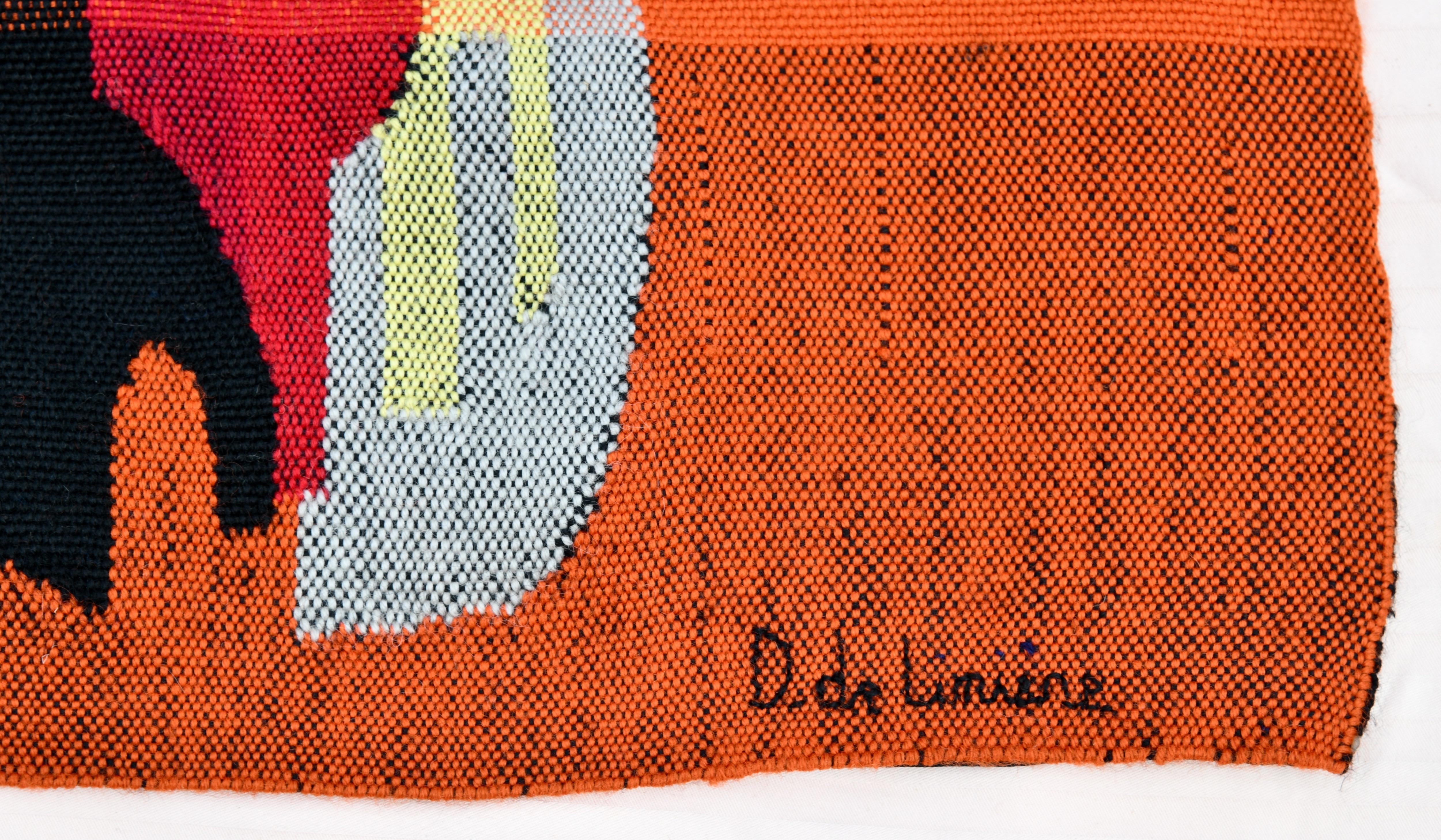 Mid-century unique abstract tapestry runner handwoven by the artist Daniel de Linière, born in France 1925). This work is entitled 