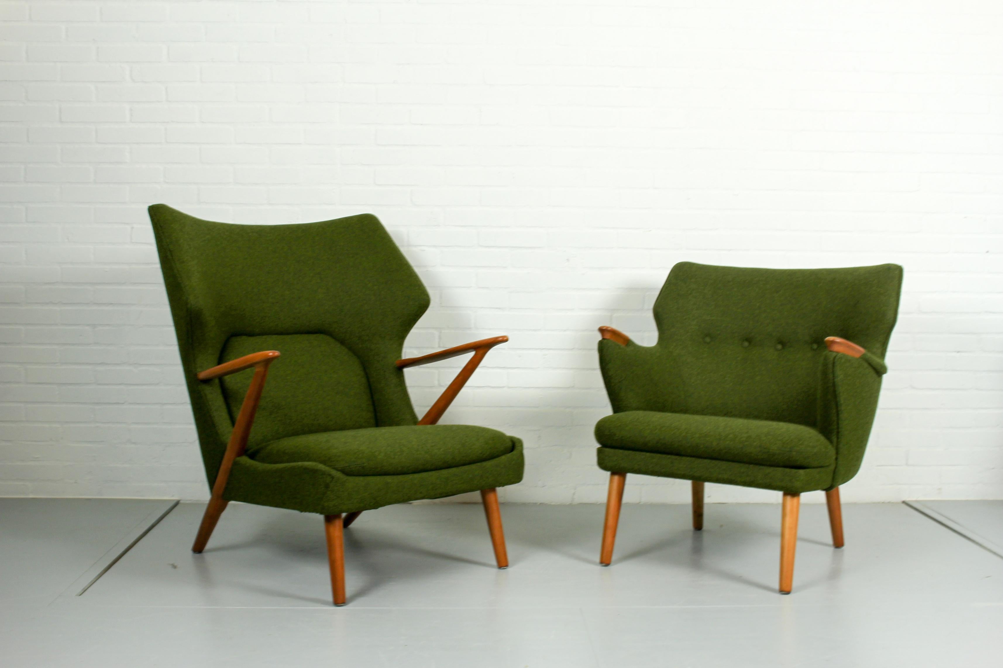 Midcentury Unique and Very Rare Set Kurt Olsen Lounge Chairs 
