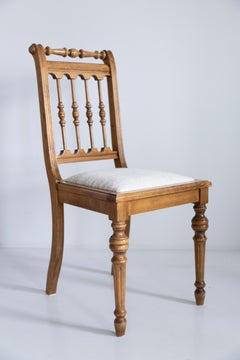 Mid Century Unique Chair, White Chenille, Oak Wood, Europe, 1960s