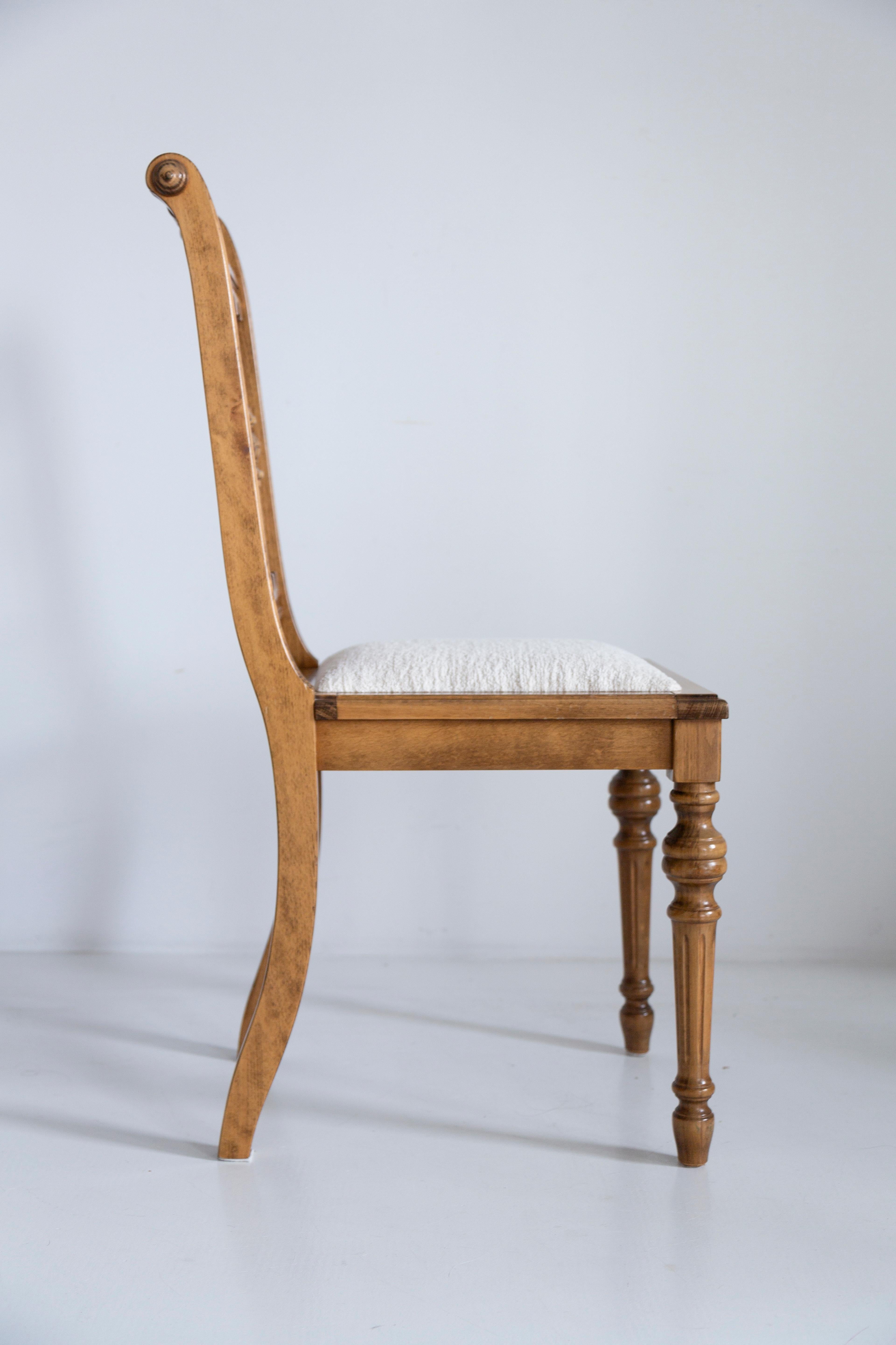 20th Century Mid Century Unique Chair, White Chenille, Oak Wood, Europe, 1960s For Sale