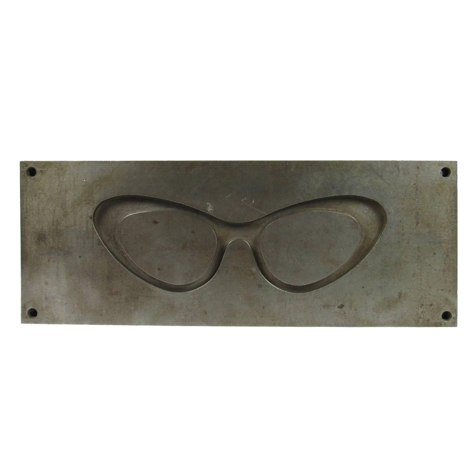 Midcentury Unique Industrial Steel Oversized “Cat’s Eye” Glasses Mold For Sale