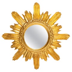 Mid Century Unique Modern Gold Italian Sunburst Medium Mirror, Giltwood, 1960s