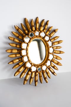 Specchio italiano dorato a raggiera del Mid Century Unique Modern, Giltwood, anni '60