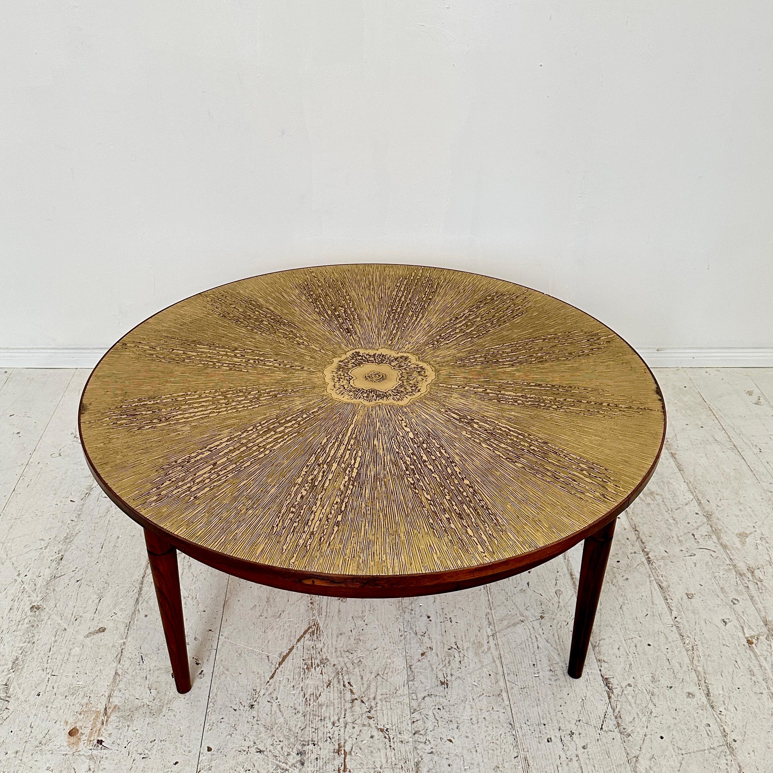 German Mid Century Unique Round Coffee Table by Heinz Lilienthal in Etched Brass, 1970 For Sale