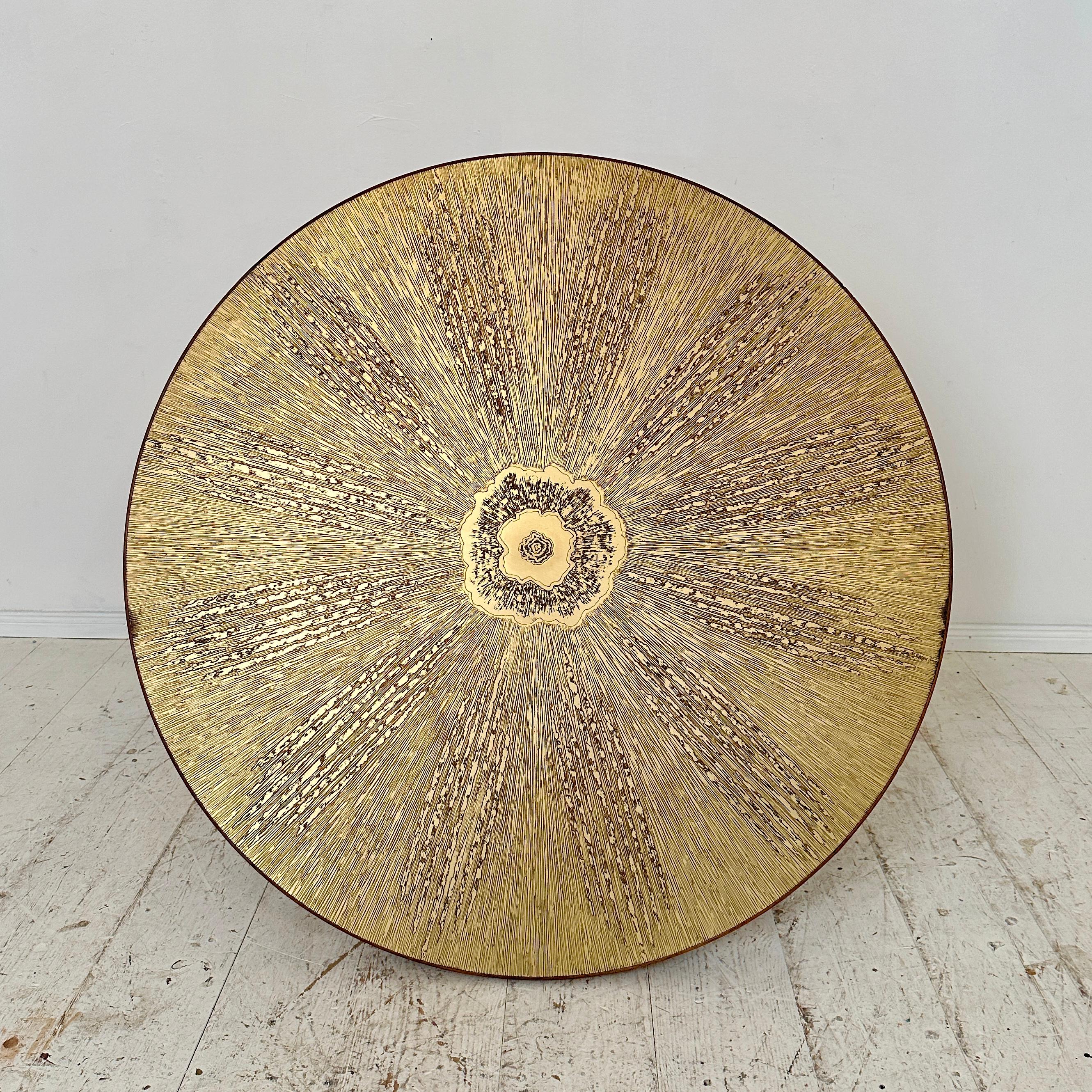 Mid Century Unique Round Coffee Table by Heinz Lilienthal in Etched Brass, 1970 For Sale 1
