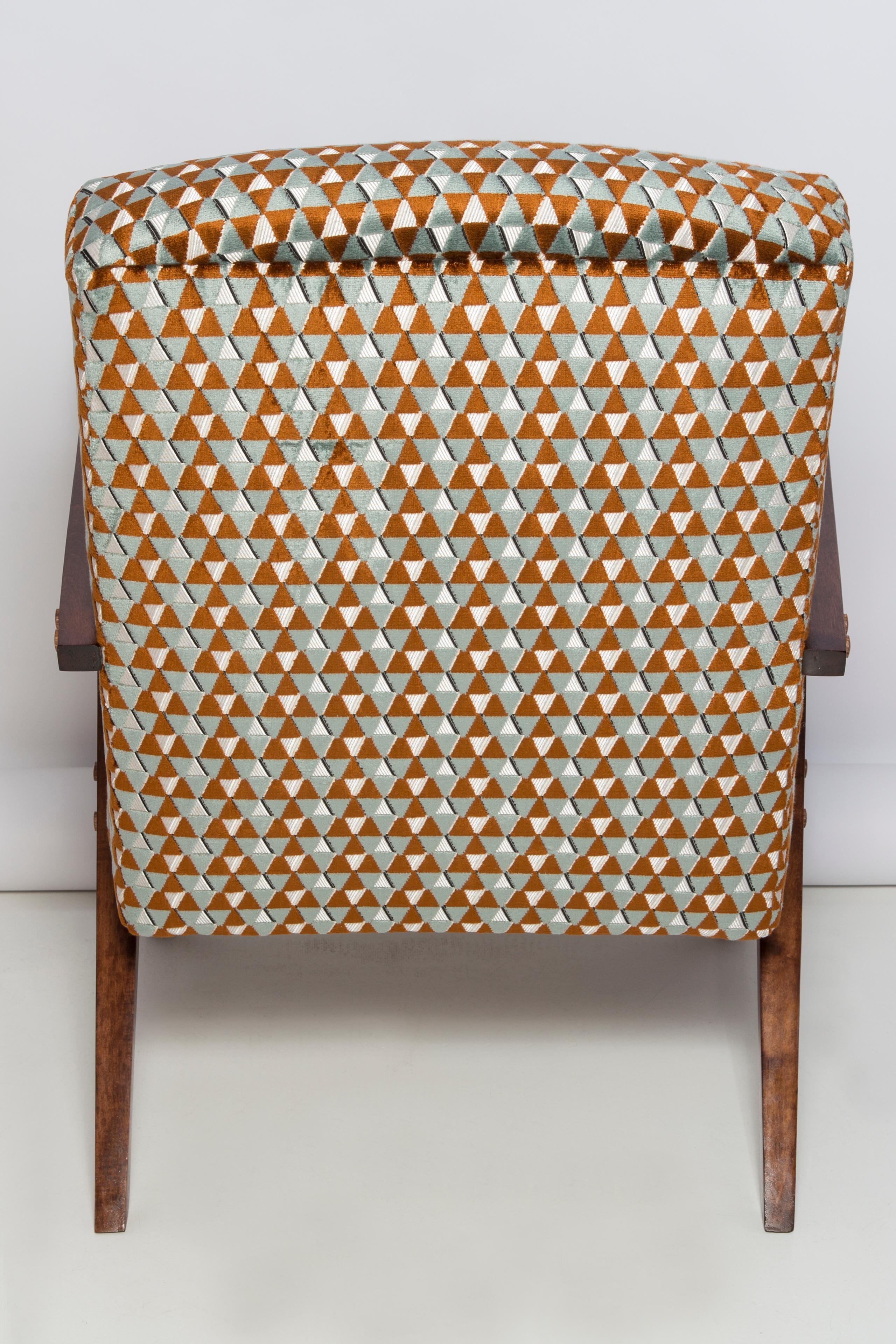 Mid Century Unique Zet Armchair, Triangle Velvet, 1970s, Europe For Sale 5