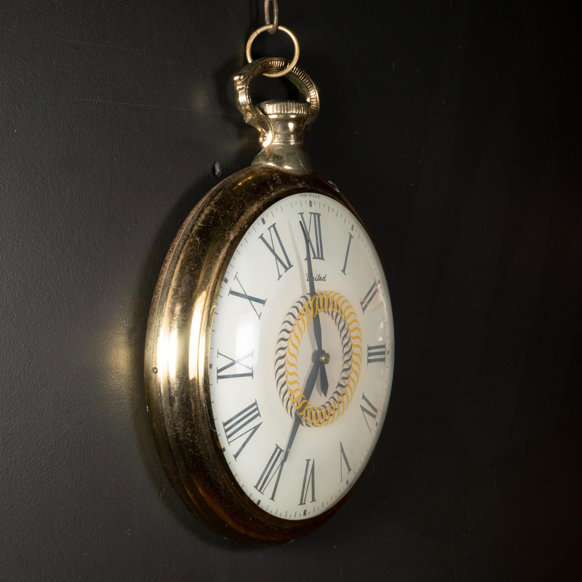 Mid-Century Modern Mid-century United Clock Co. Model 47 Oversize Pocket Watch Wall Clock c.1950
