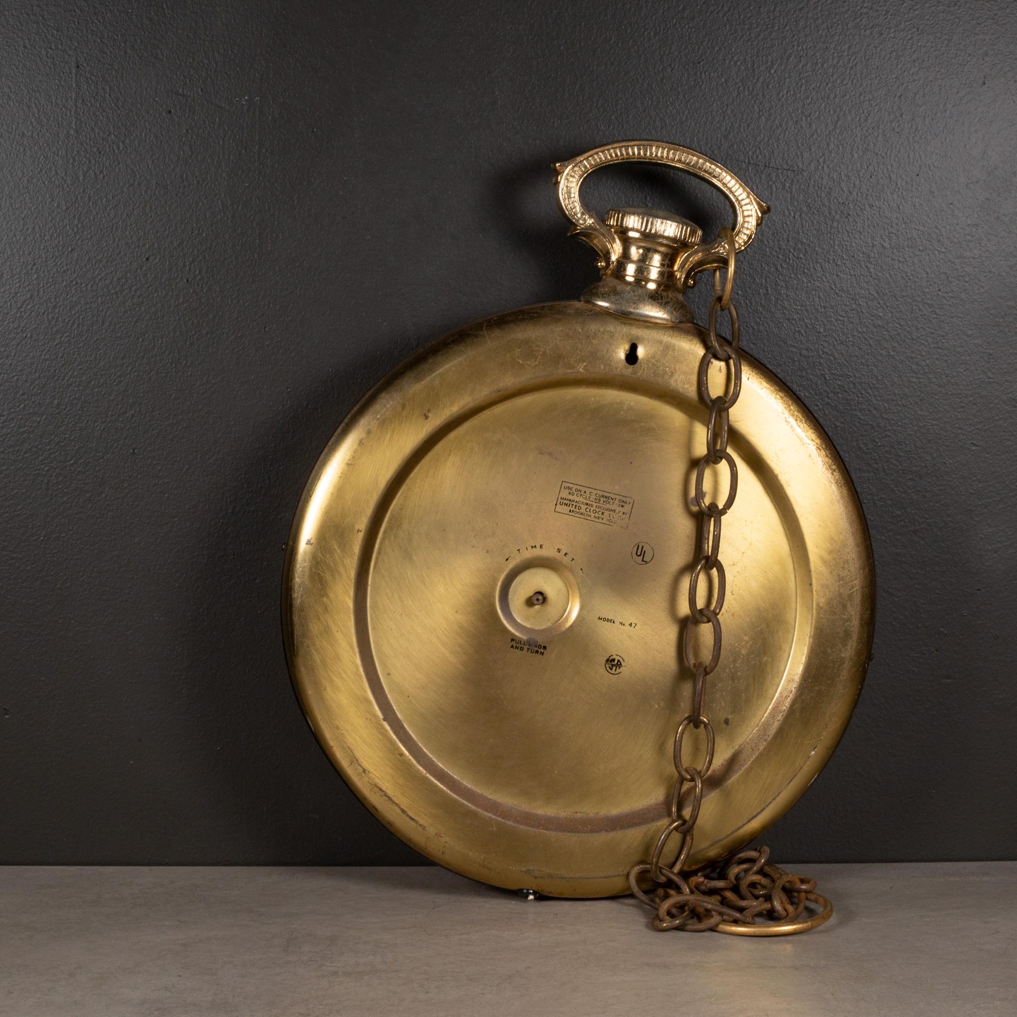 20th Century Mid-century United Clock Co. Model 47 Oversize Pocket Watch Wall Clock c.1950
