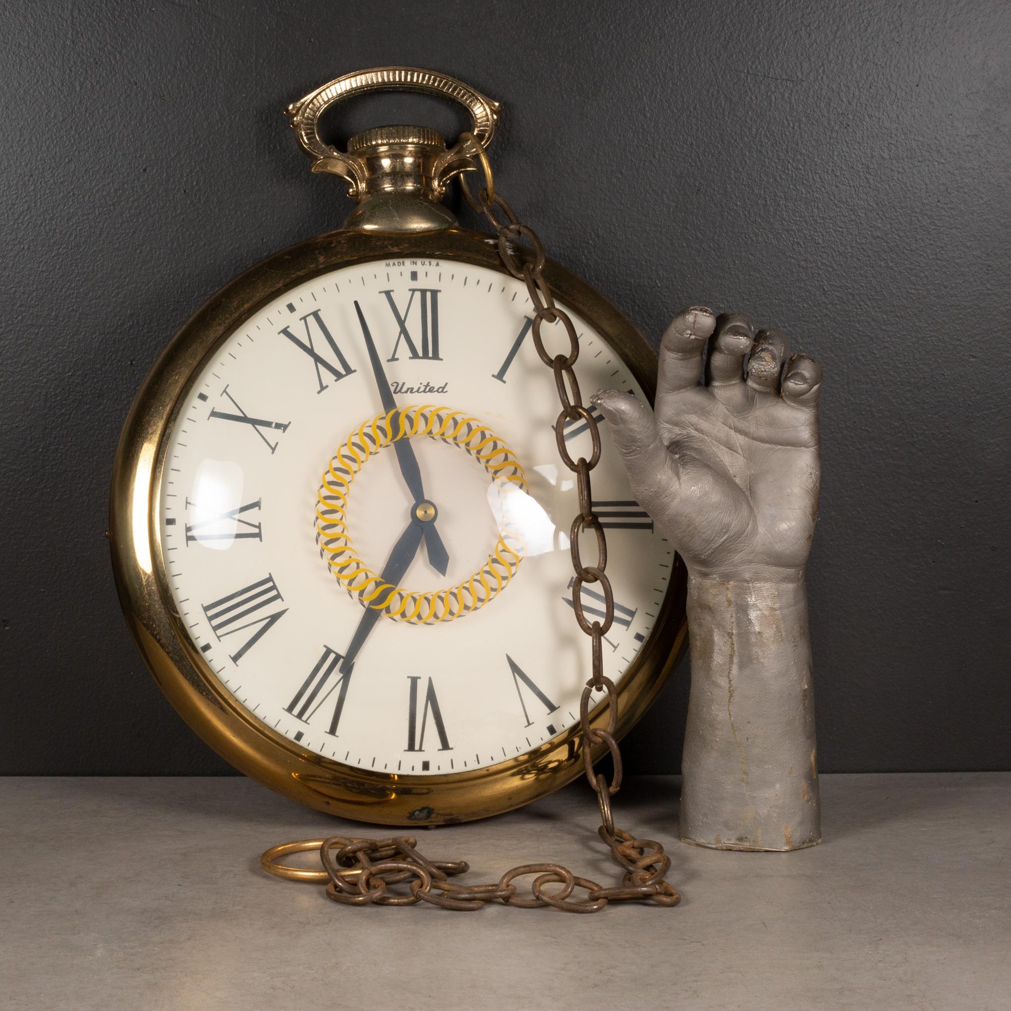 Brass Mid-century United Clock Co. Model 47 Oversize Pocket Watch Wall Clock c.1950